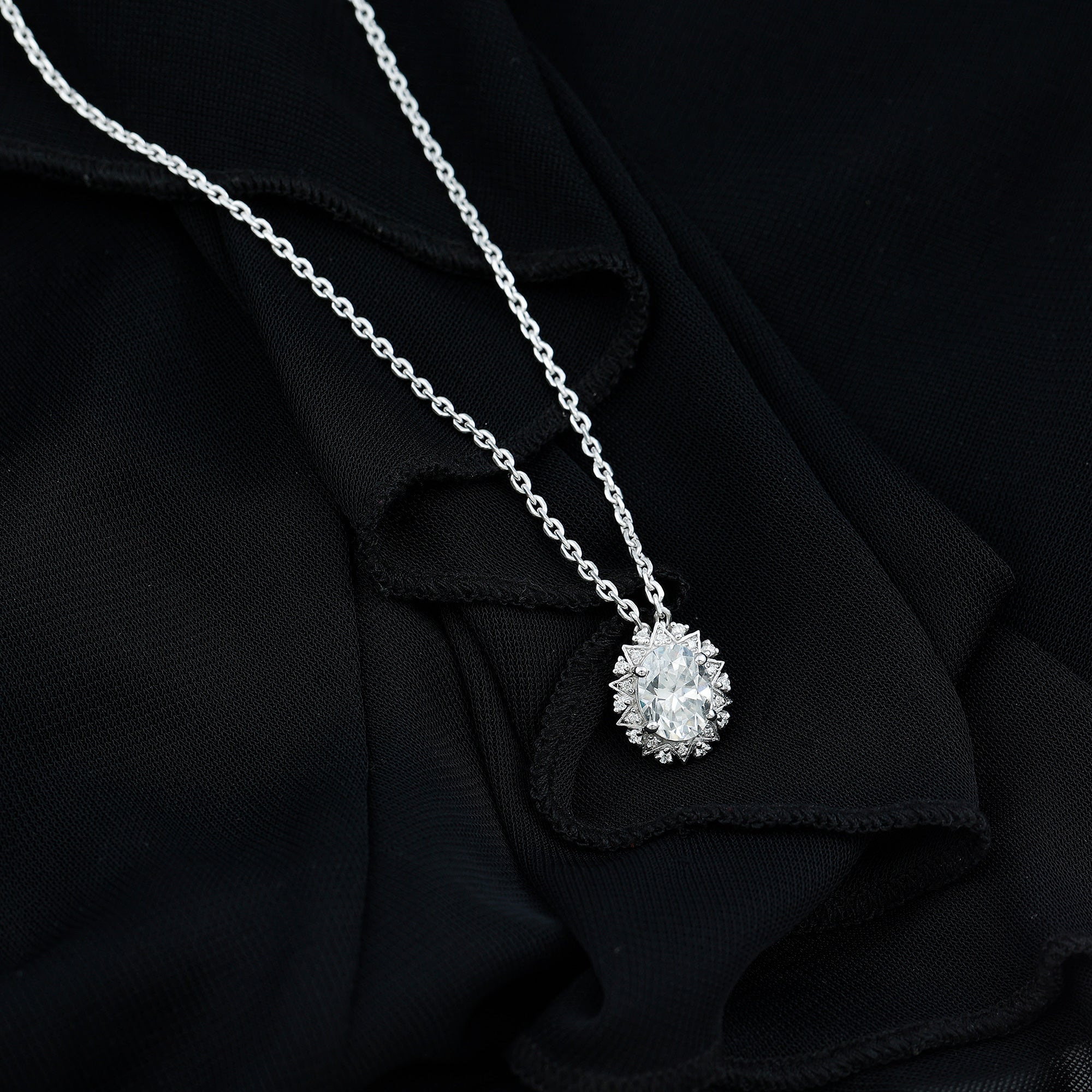 2 Carat Oval Moissanite Cocktail Necklace in 14K White Gold Plated Silver