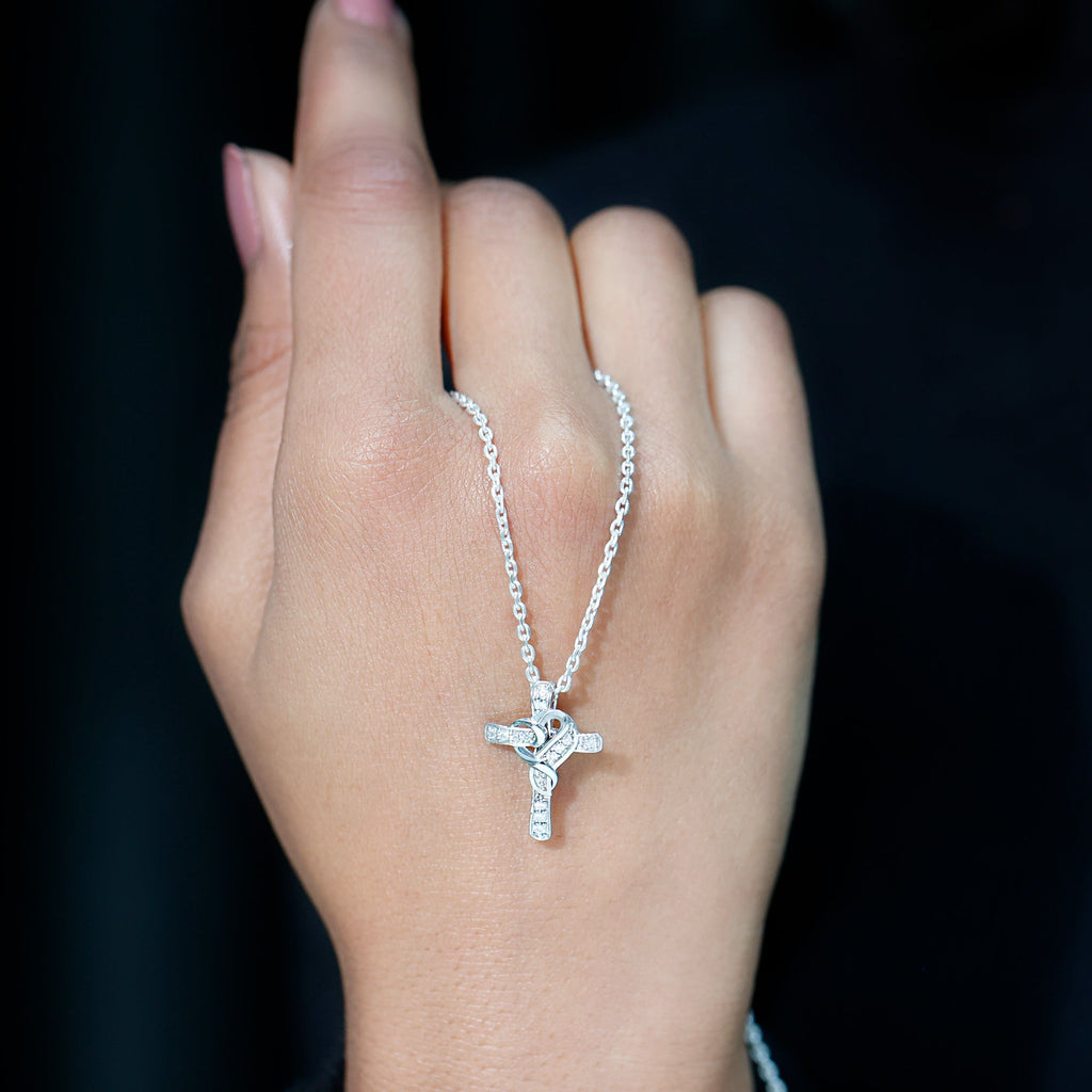 Certified Moissanite Cross Heart Necklace with Silver Chain