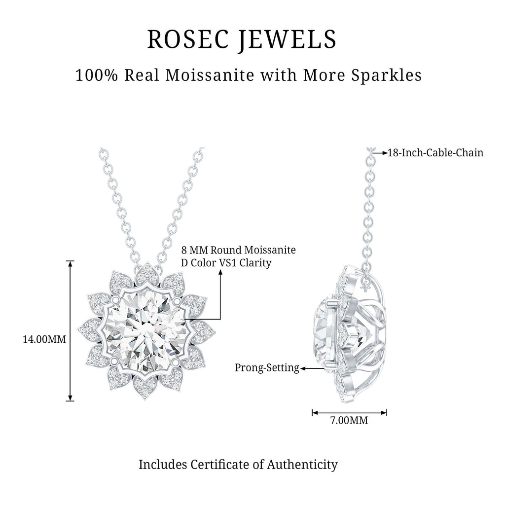 Certified 2 Carat Moissanite Sunflower Pendant Necklace with Silver Chain