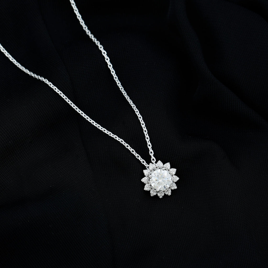 Certified 2 Carat Moissanite Sunflower Pendant Necklace with Silver Chain