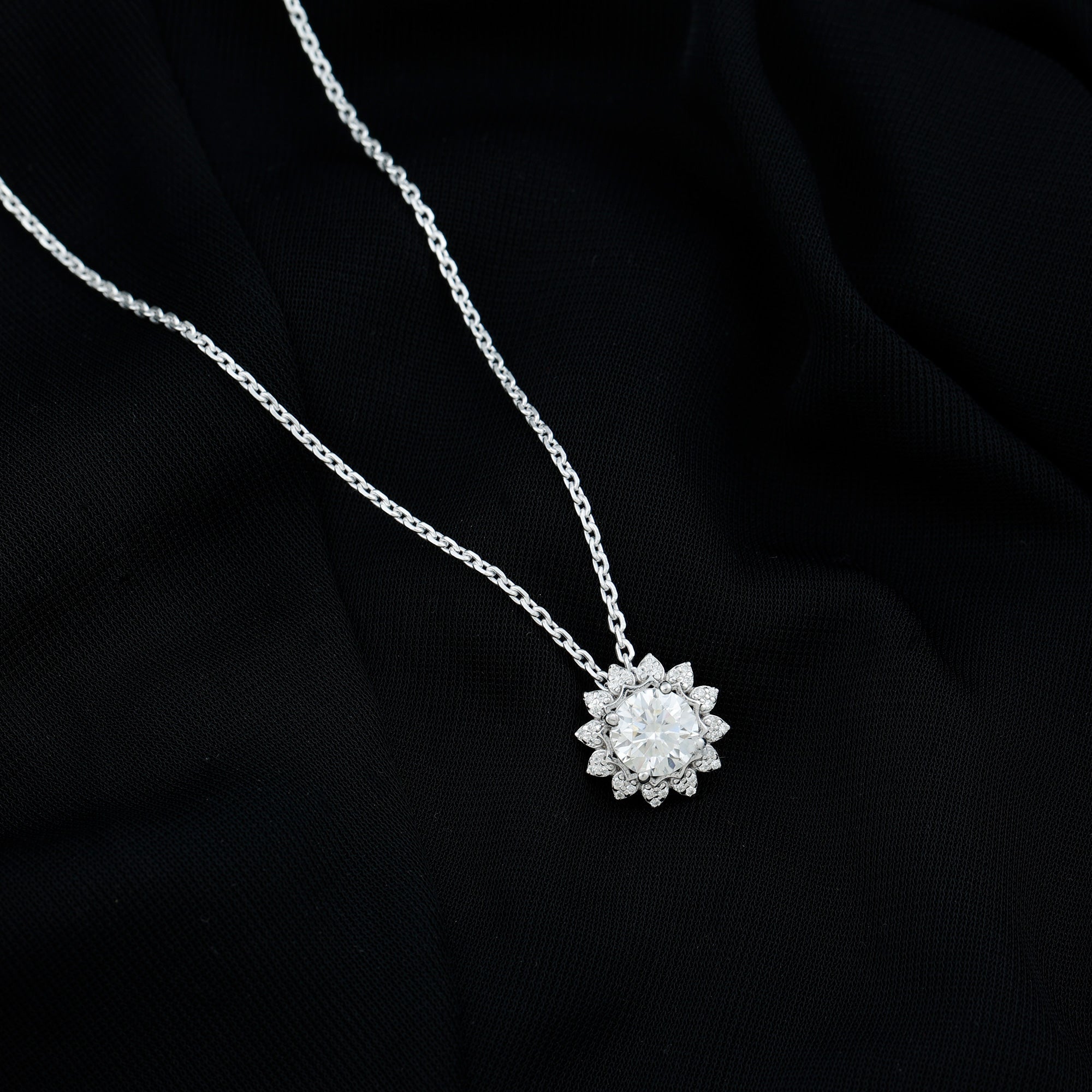 Certified 2 Carat Moissanite Sunflower Pendant Necklace with Silver Chain