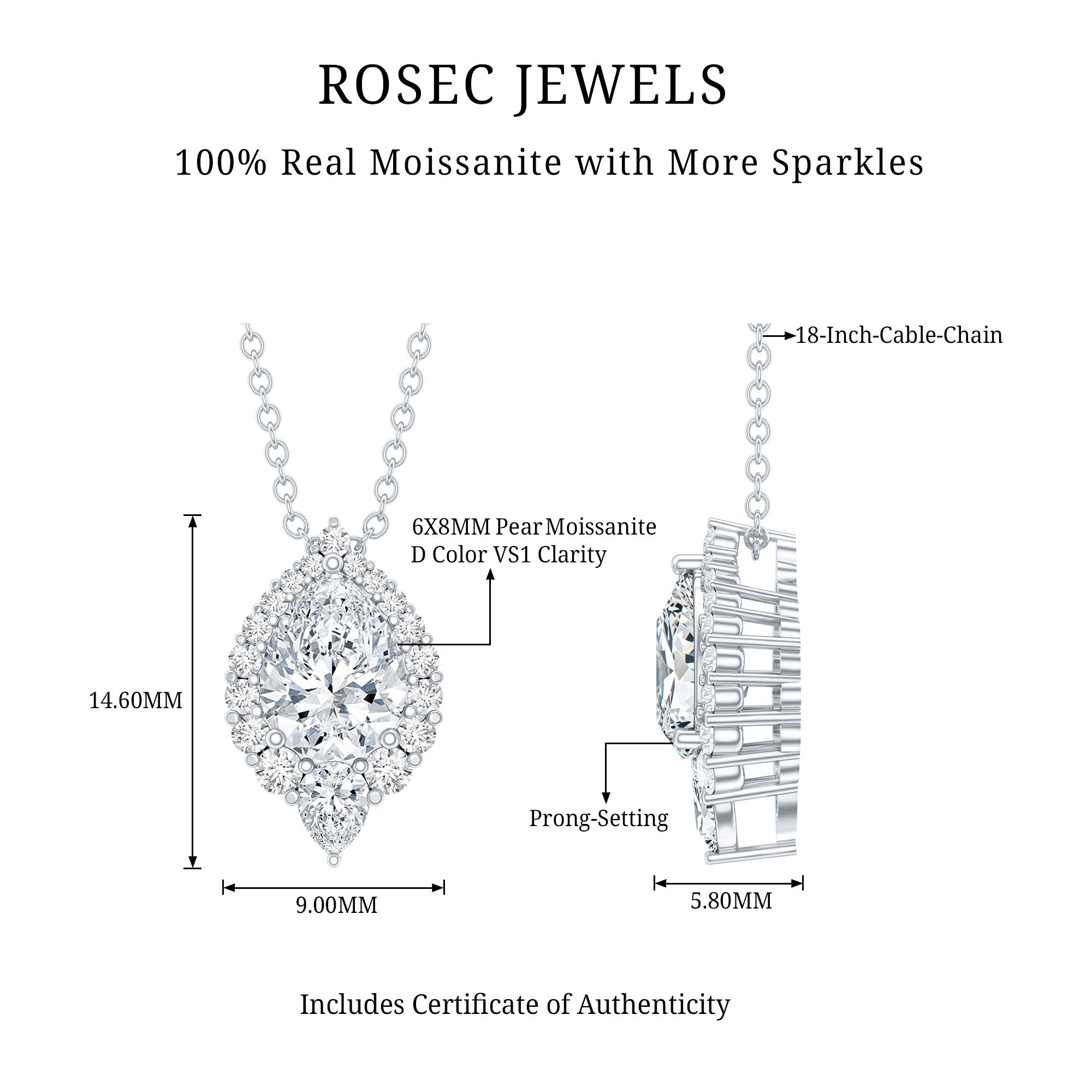 Certified 1.3 Carat Moissanite Teardrop Necklace for Wedding