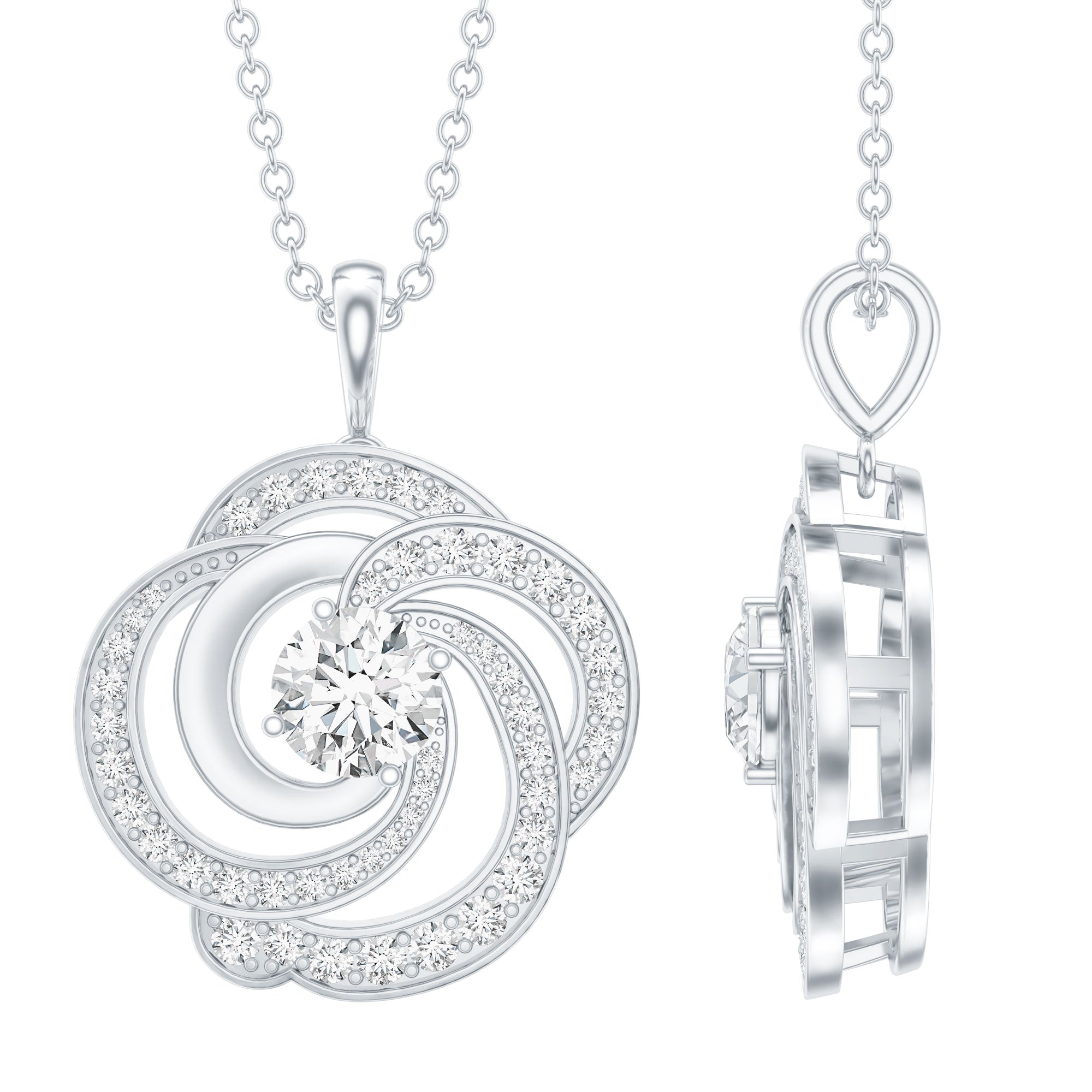 Moissanite Floral Pendant Necklace with Silver Chain