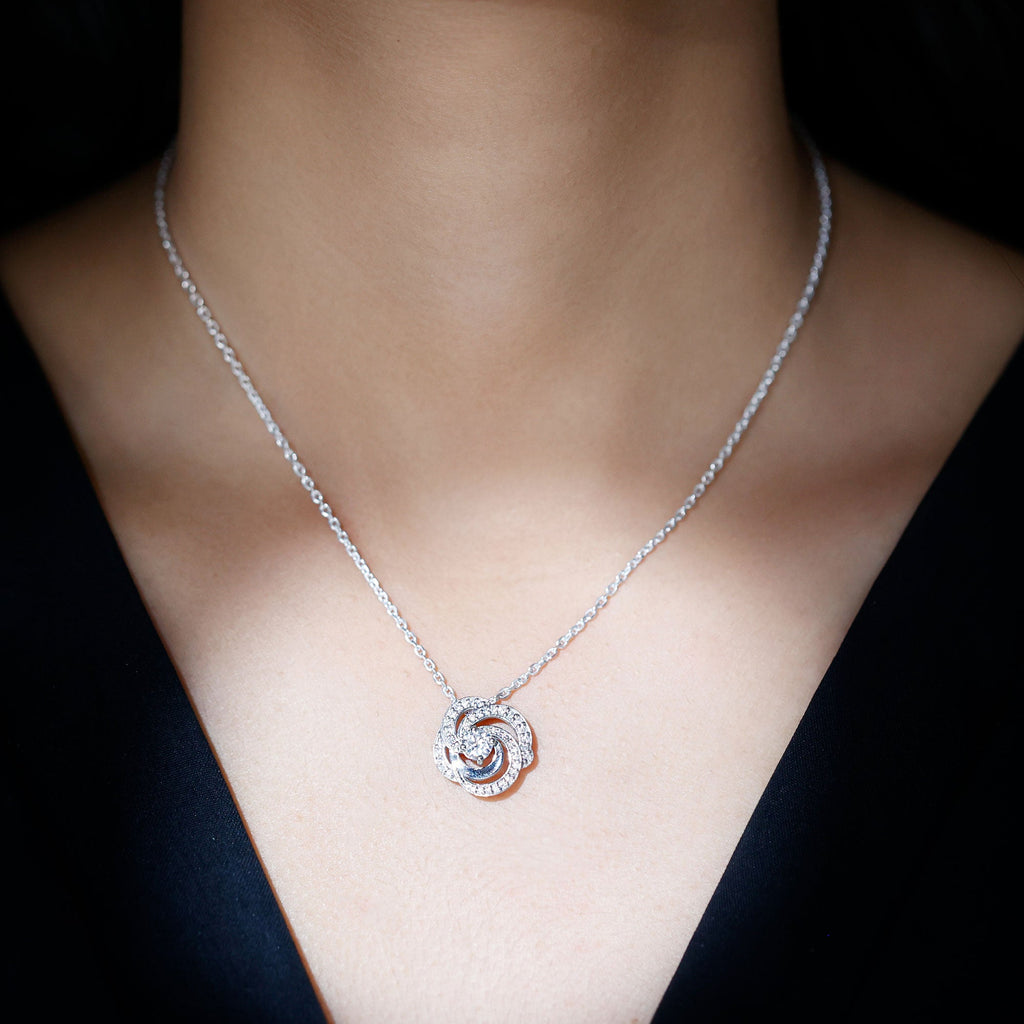 Moissanite Floral Pendant Necklace with Silver Chain