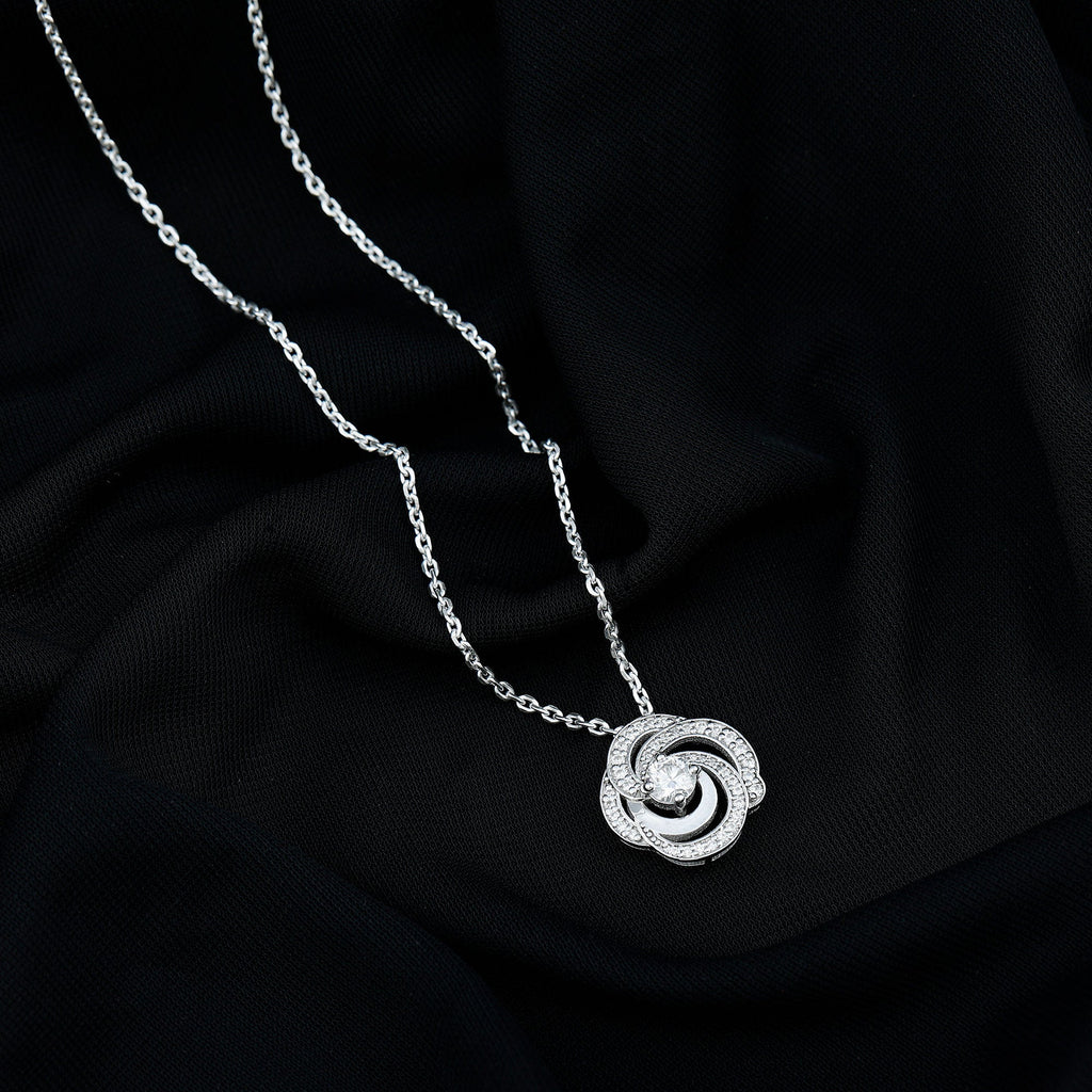 Moissanite Floral Pendant Necklace with Silver Chain