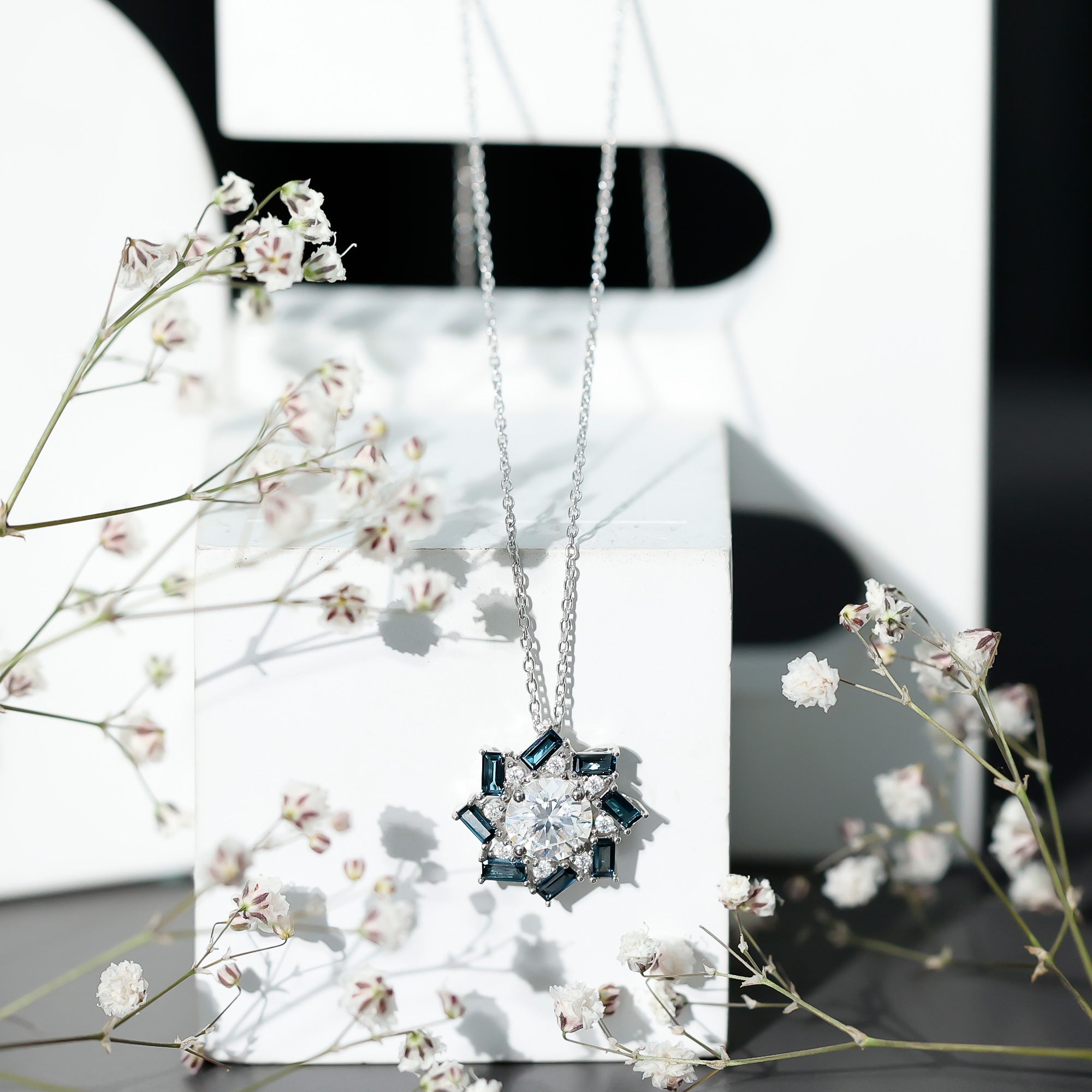 Certified 2 Carat Moissanite Statement Necklace with London Blue Topaz