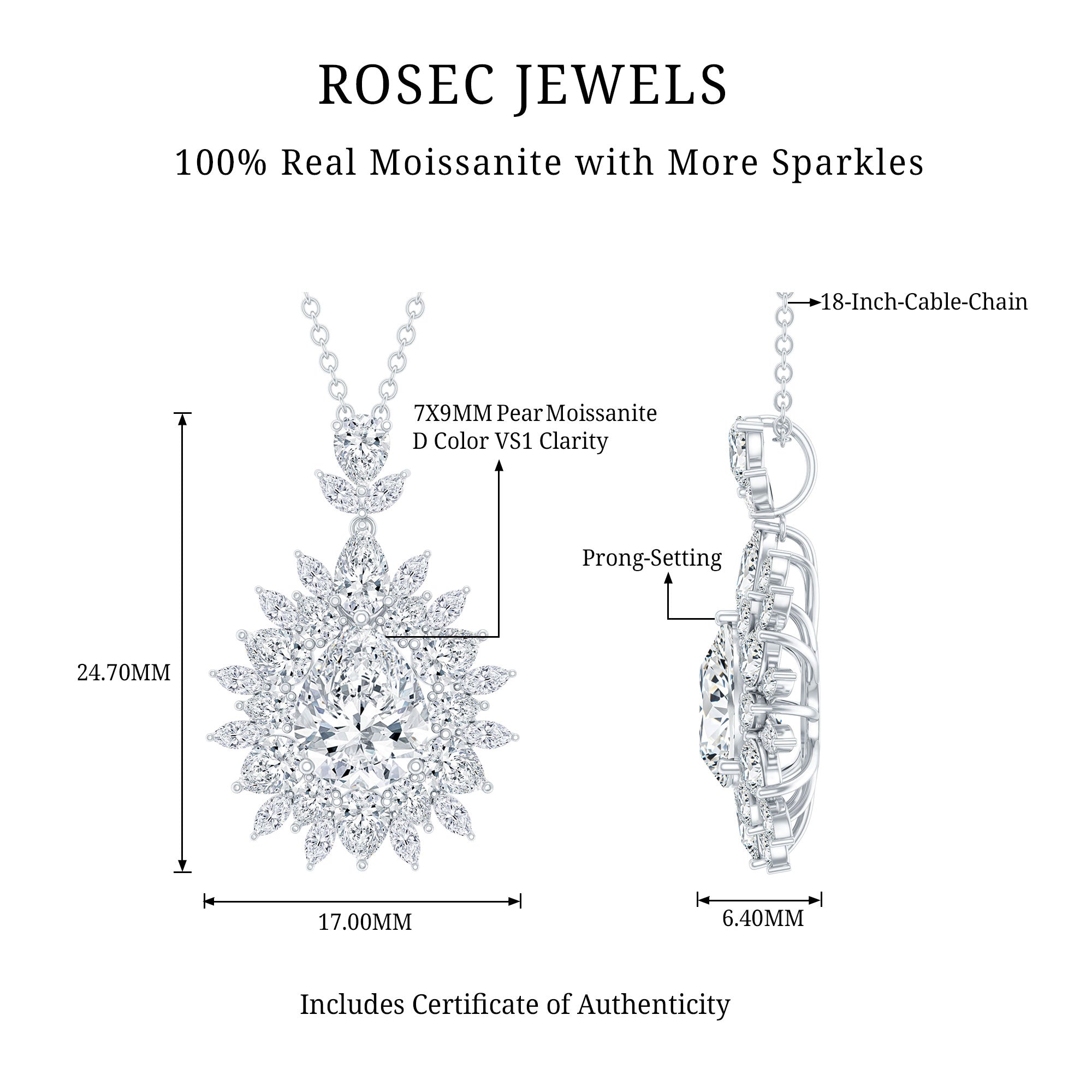 Moissanite Designer Pendant Necklace With Silver Chain