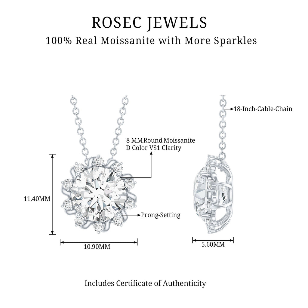 Certified 2 Carat Round Moissanite Sunburst Necklace With Silver Chain
