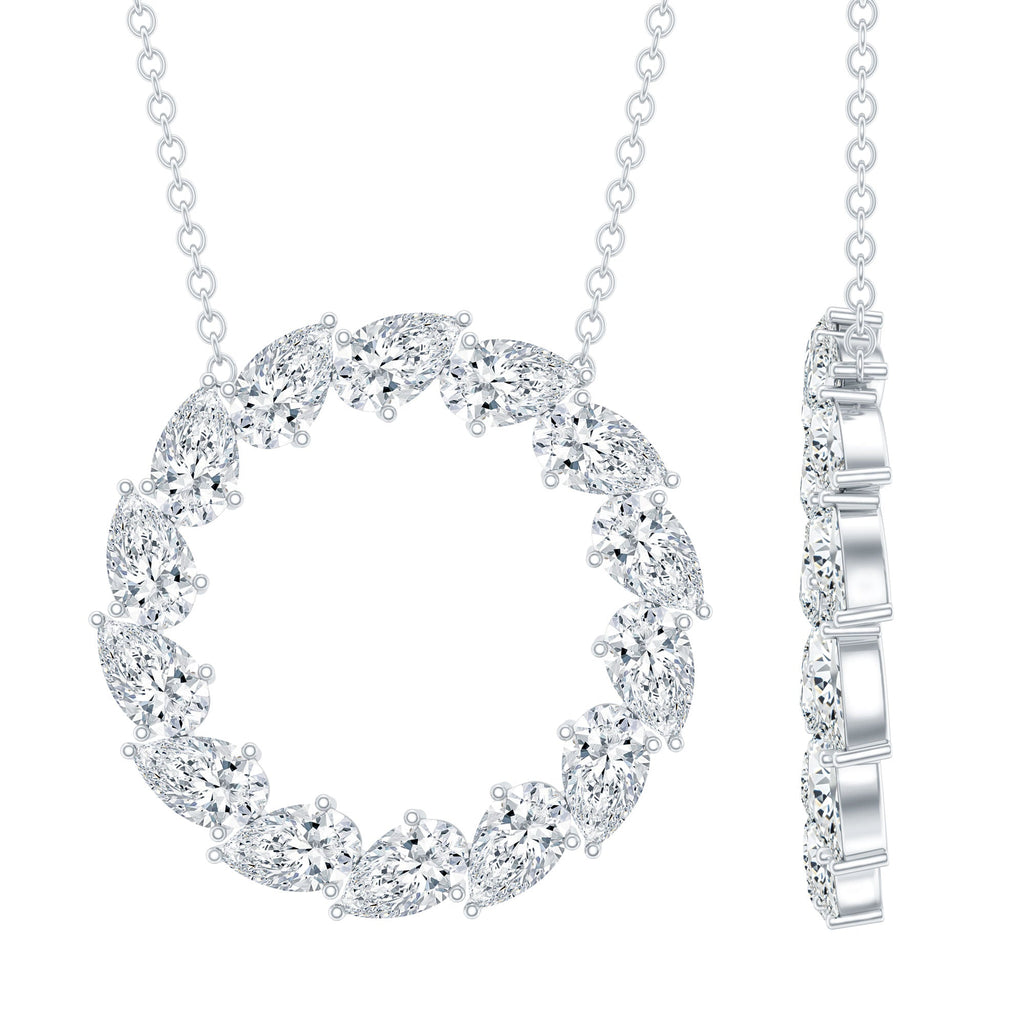 Certified Pear Shape 2 Carat Moissanite Circle Necklace with Silver Chain