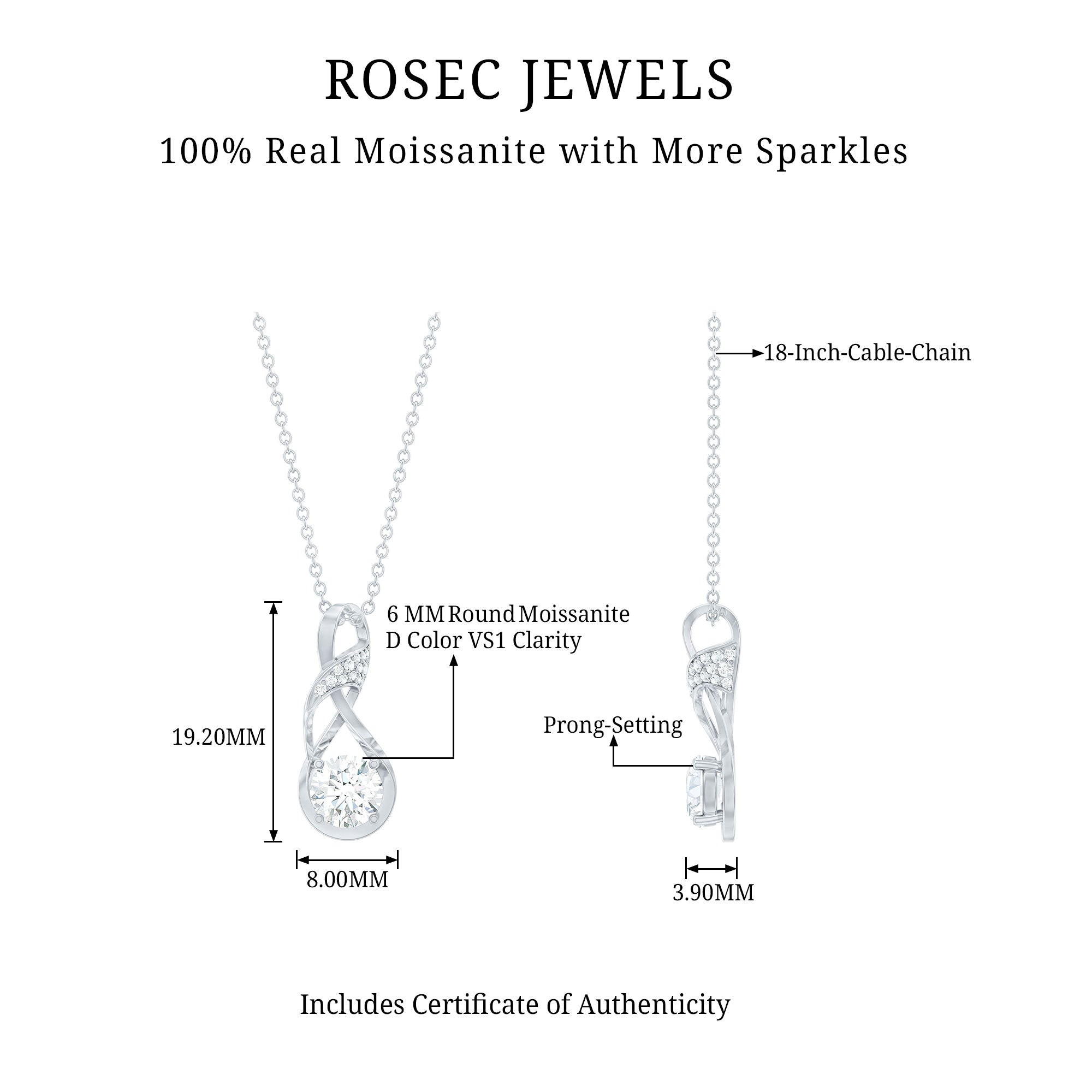 Certified Moissanite Infinity Necklace with Chain