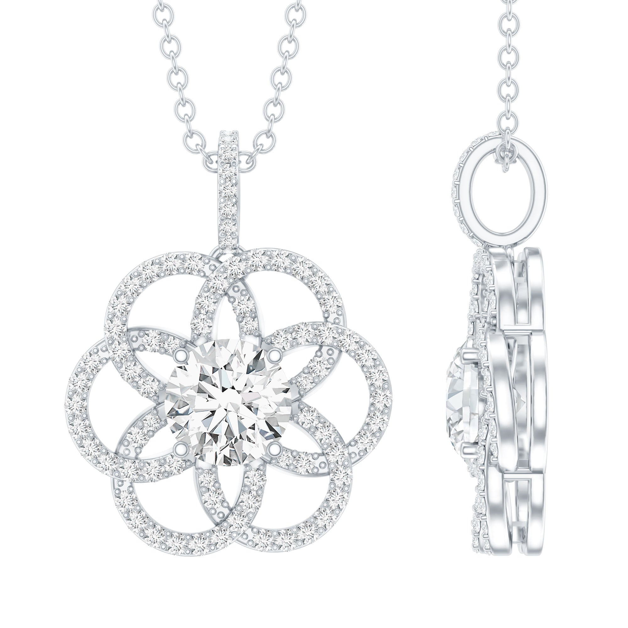 Certified Moissanite Flower Necklace with Silver Chain