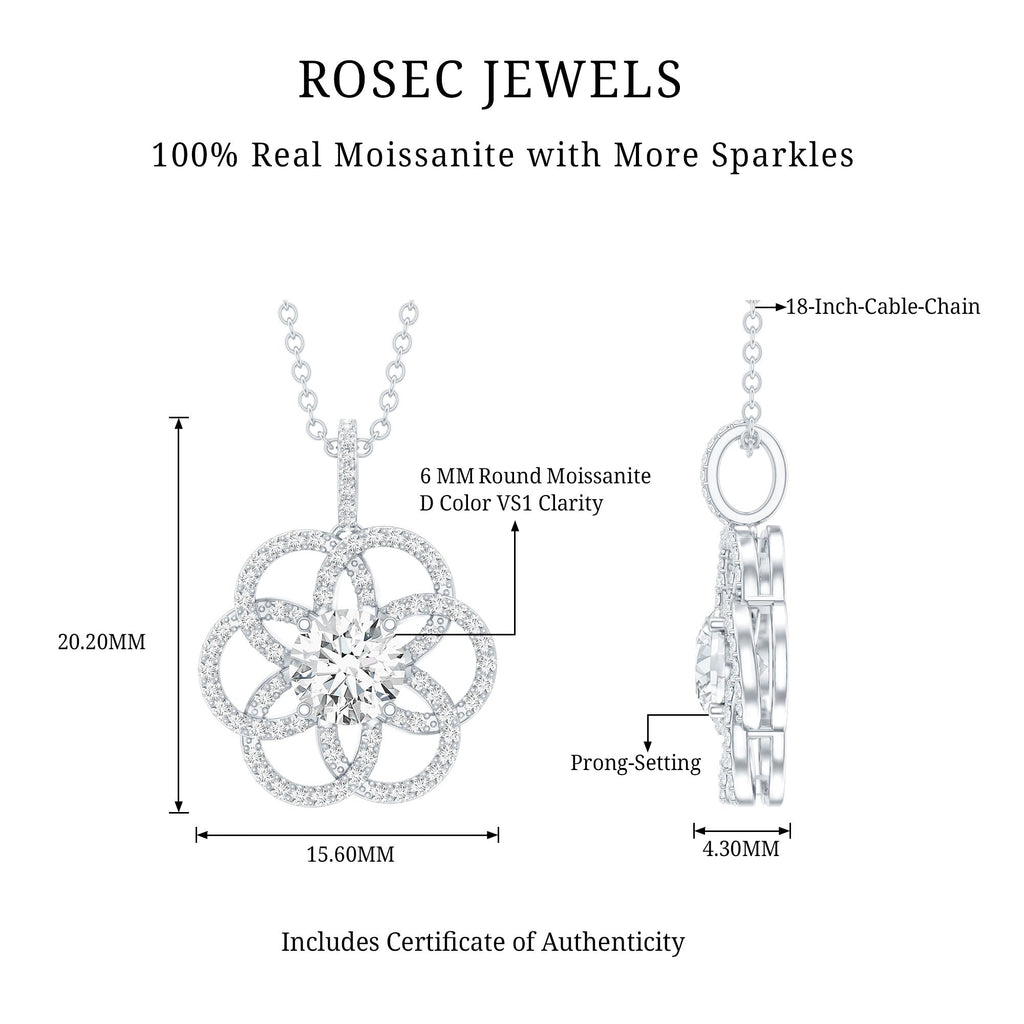 Certified Moissanite Flower Necklace with Silver Chain