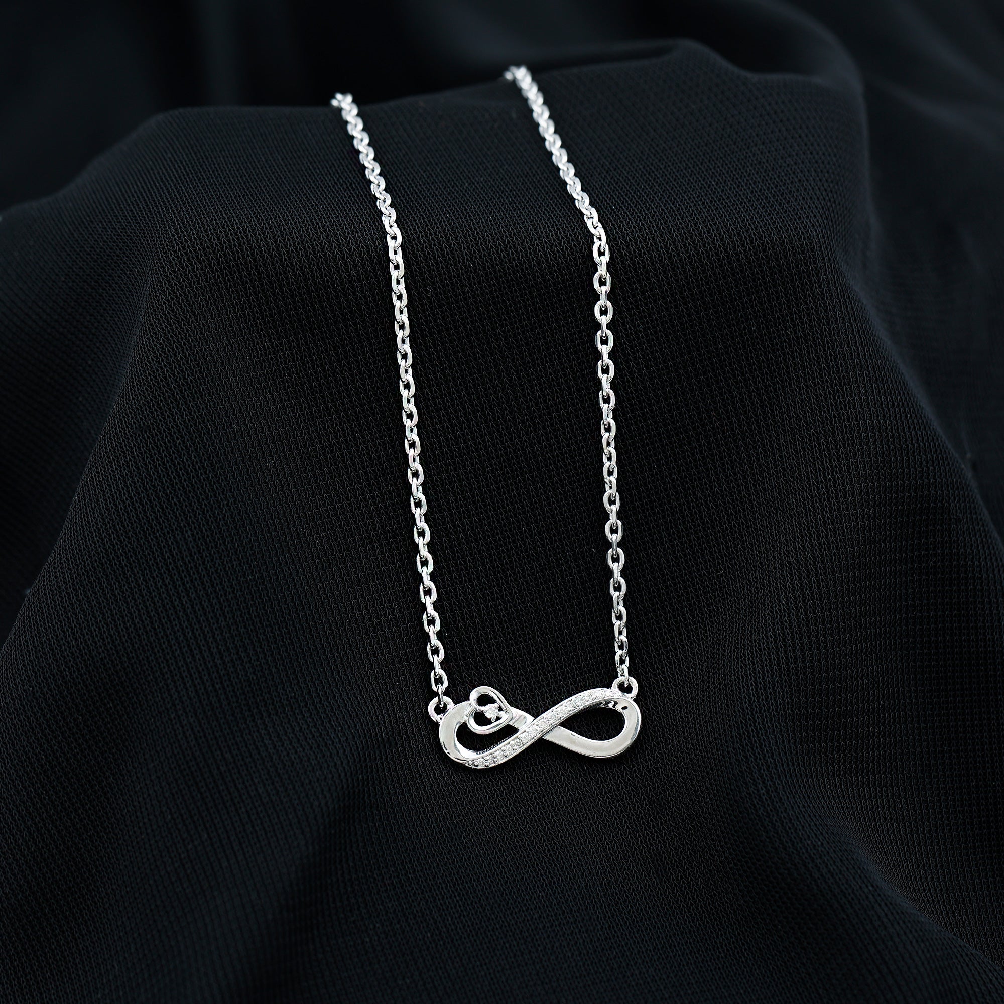Minimalist Moissanite Infinity Heart Necklace in 14K Gold Plated Silver