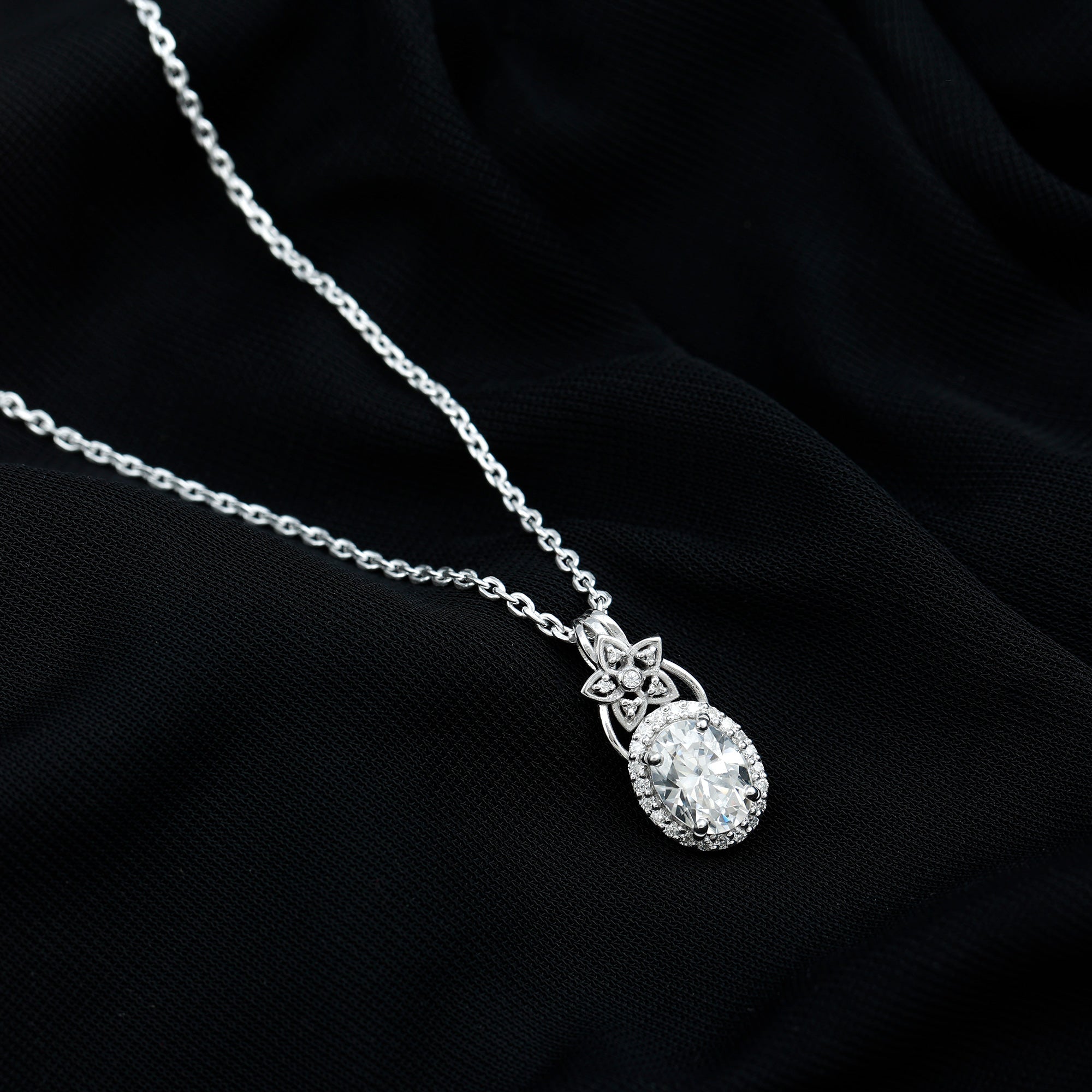 2 Carat Vintage Inspired Moissanite Halo Necklace in 14k Gold Plated Silver