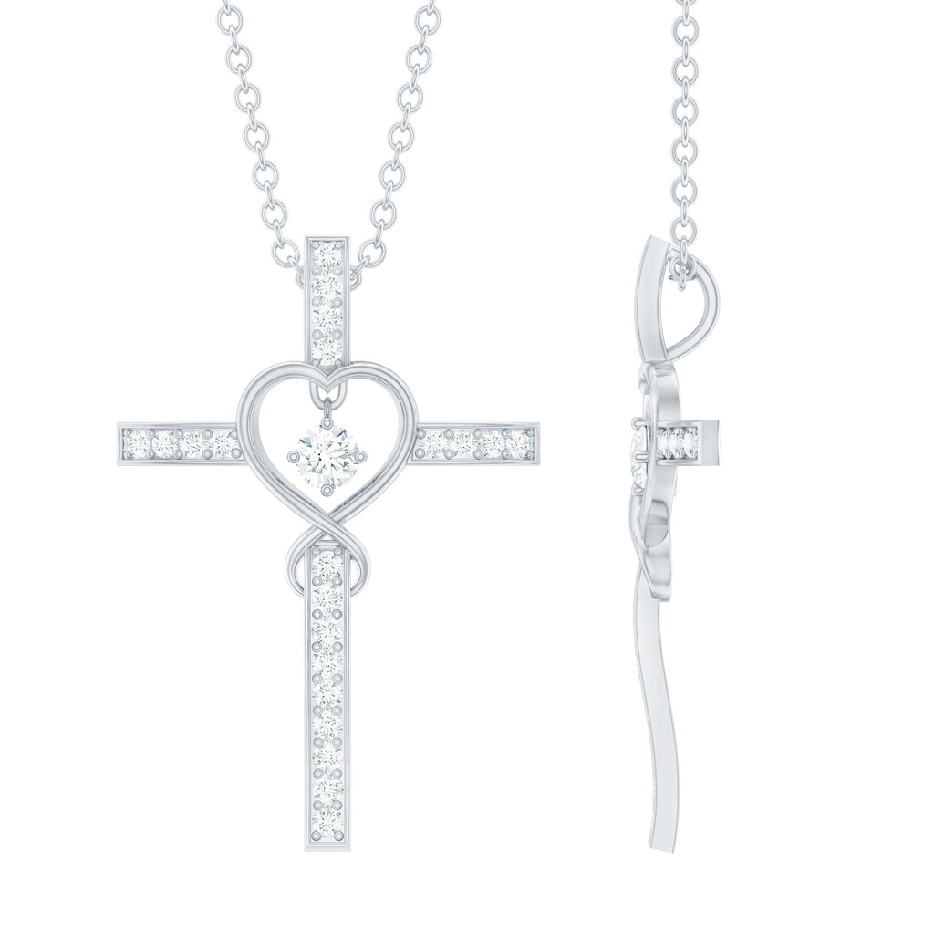 Certified Moissanite Catholic Cross Heart Necklace
