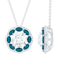 Certified 2 CT Moissanite and London Blue Topaz Flower Necklace With Silver Chain