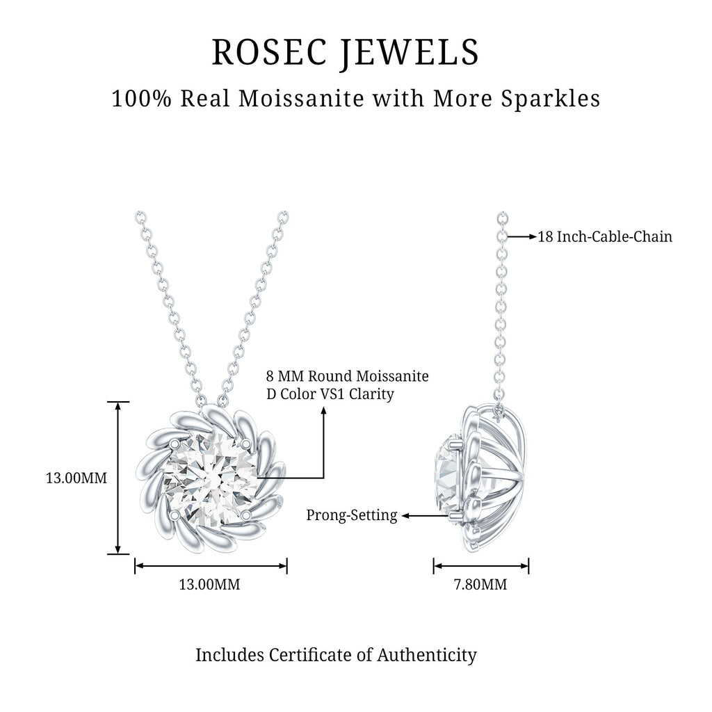 Certified 2 Carat Moissanite Solitaire Necklace with Silver Chain