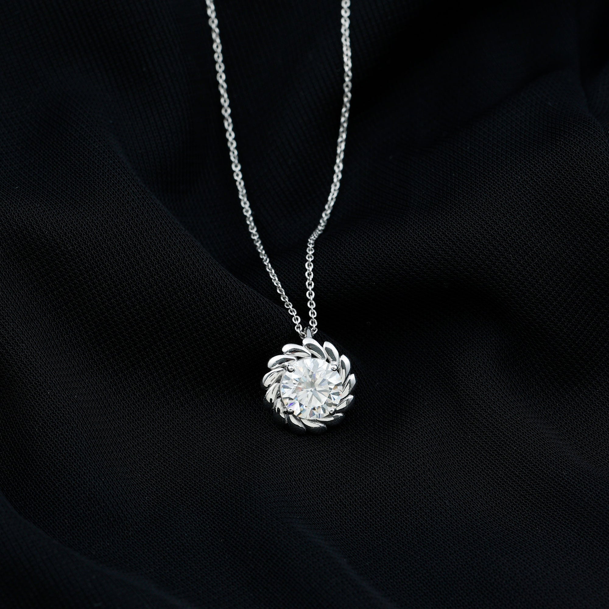 Certified 2 Carat Moissanite Solitaire Necklace with Silver Chain