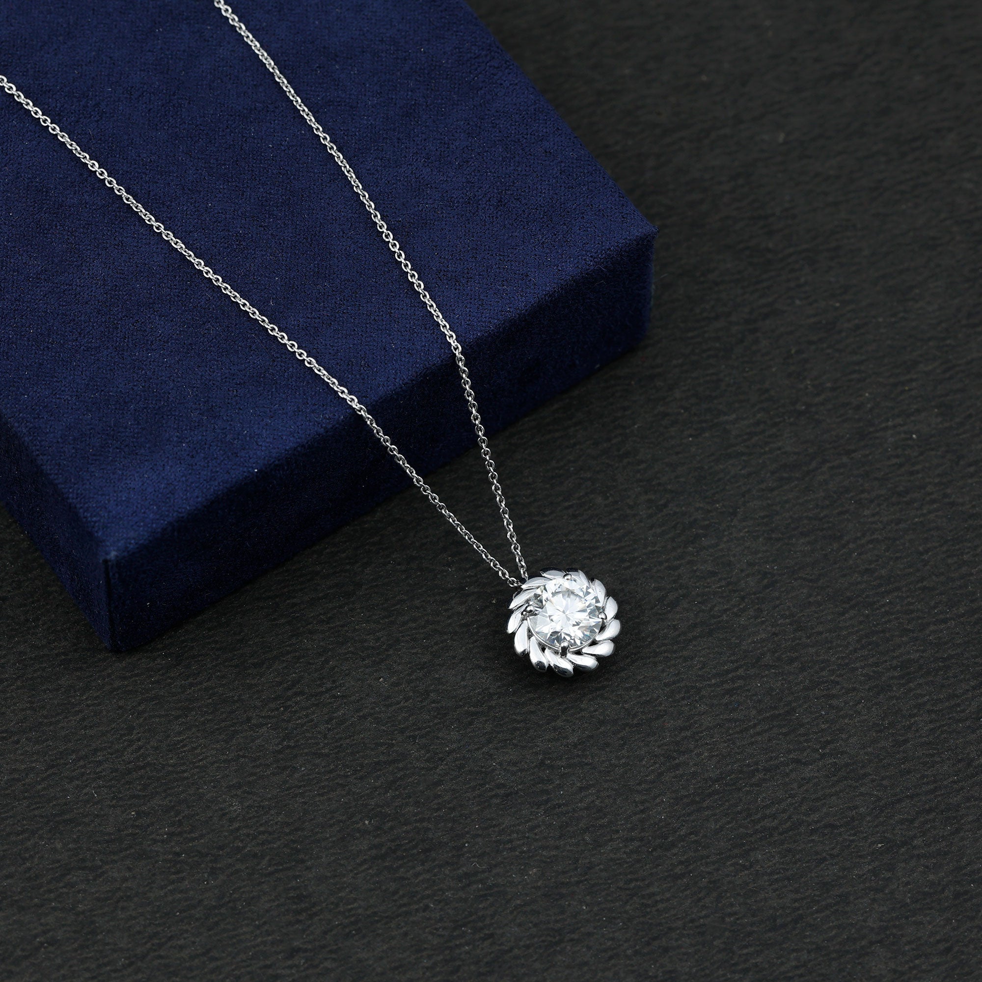 Certified 2 Carat Moissanite Solitaire Necklace with Silver Chain