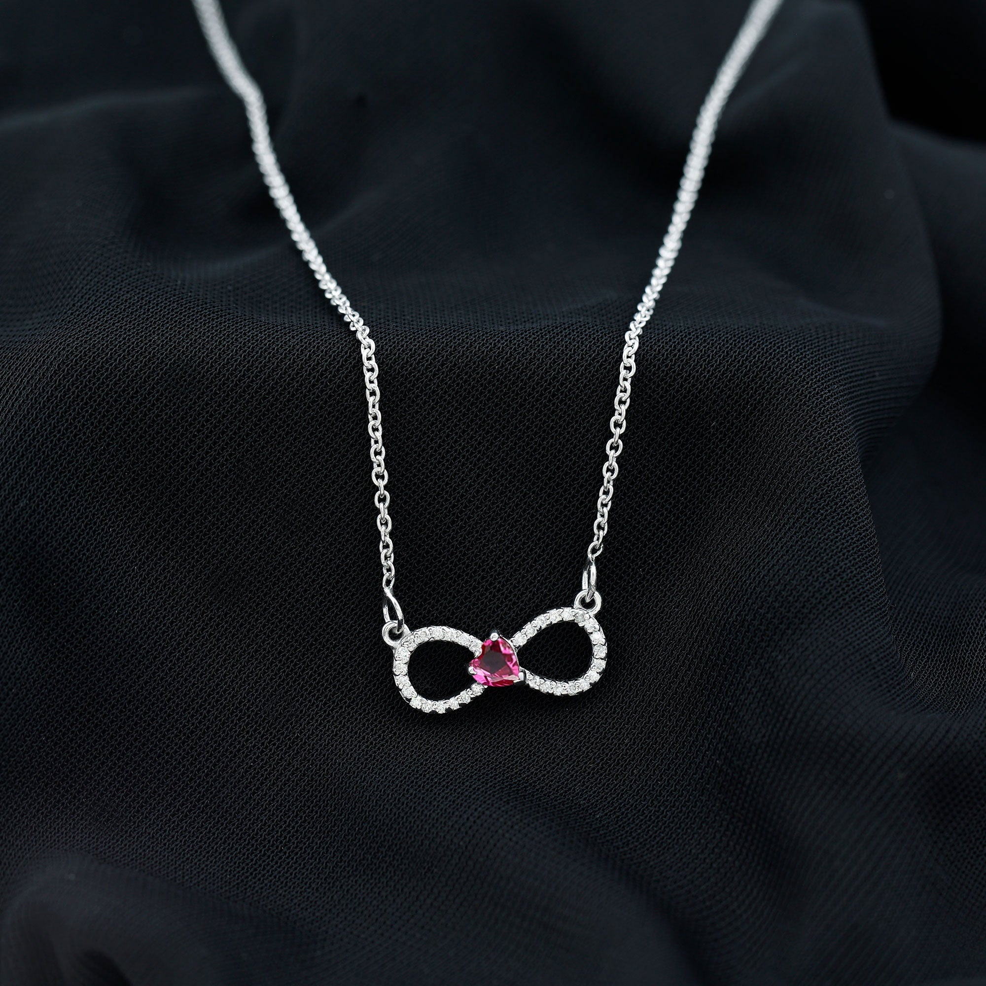 Half Carat Lab Grown Ruby and Moissanite Heart Infinity Necklace For Her