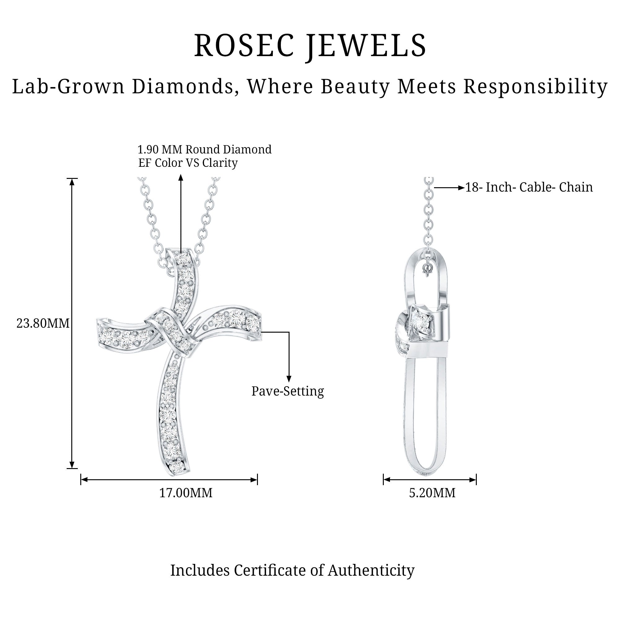 Certified Moissanite Unique Cross Necklace in Sterling Silver
