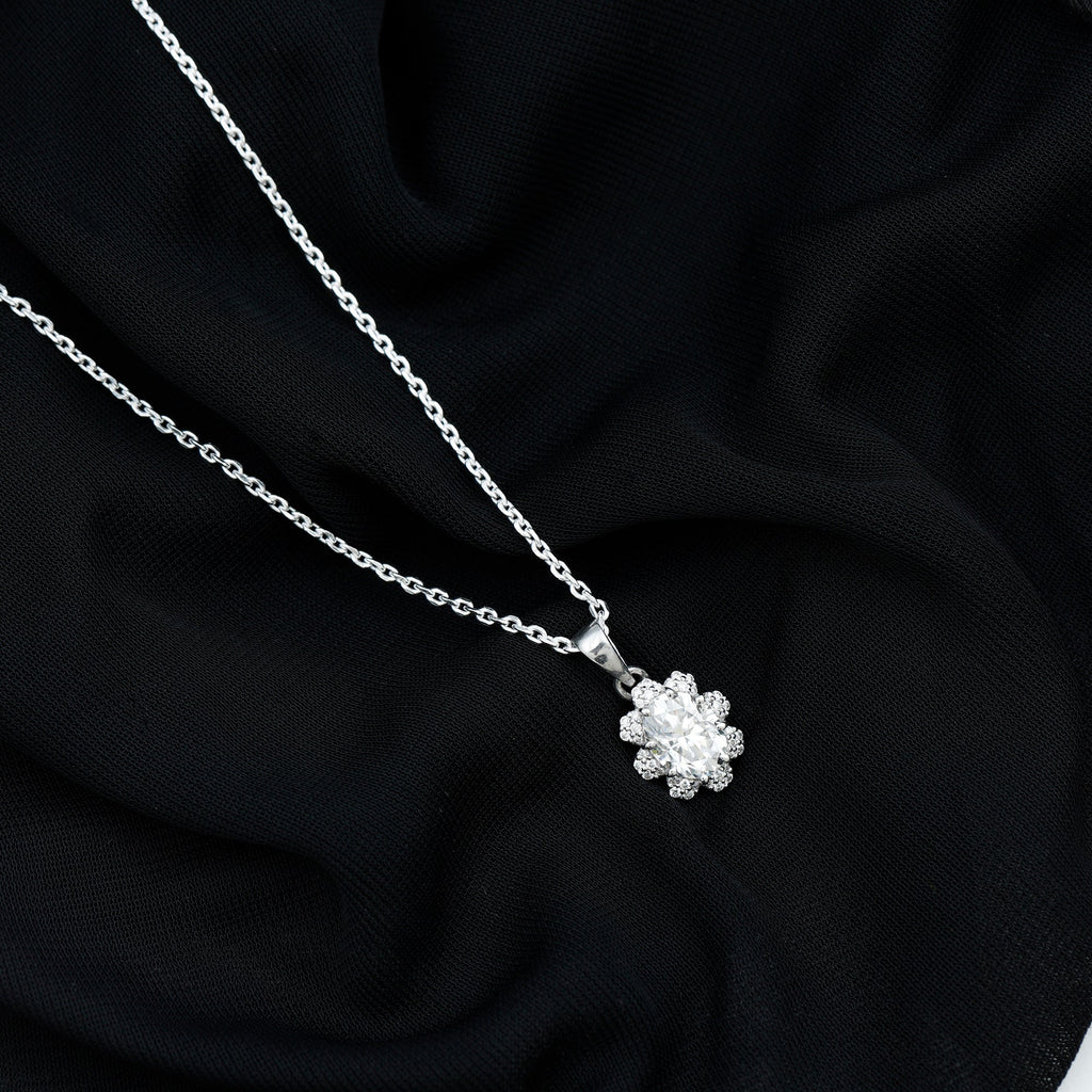 2 Carat Flower Inspired Moissanite Oval Necklace with Silver Chain