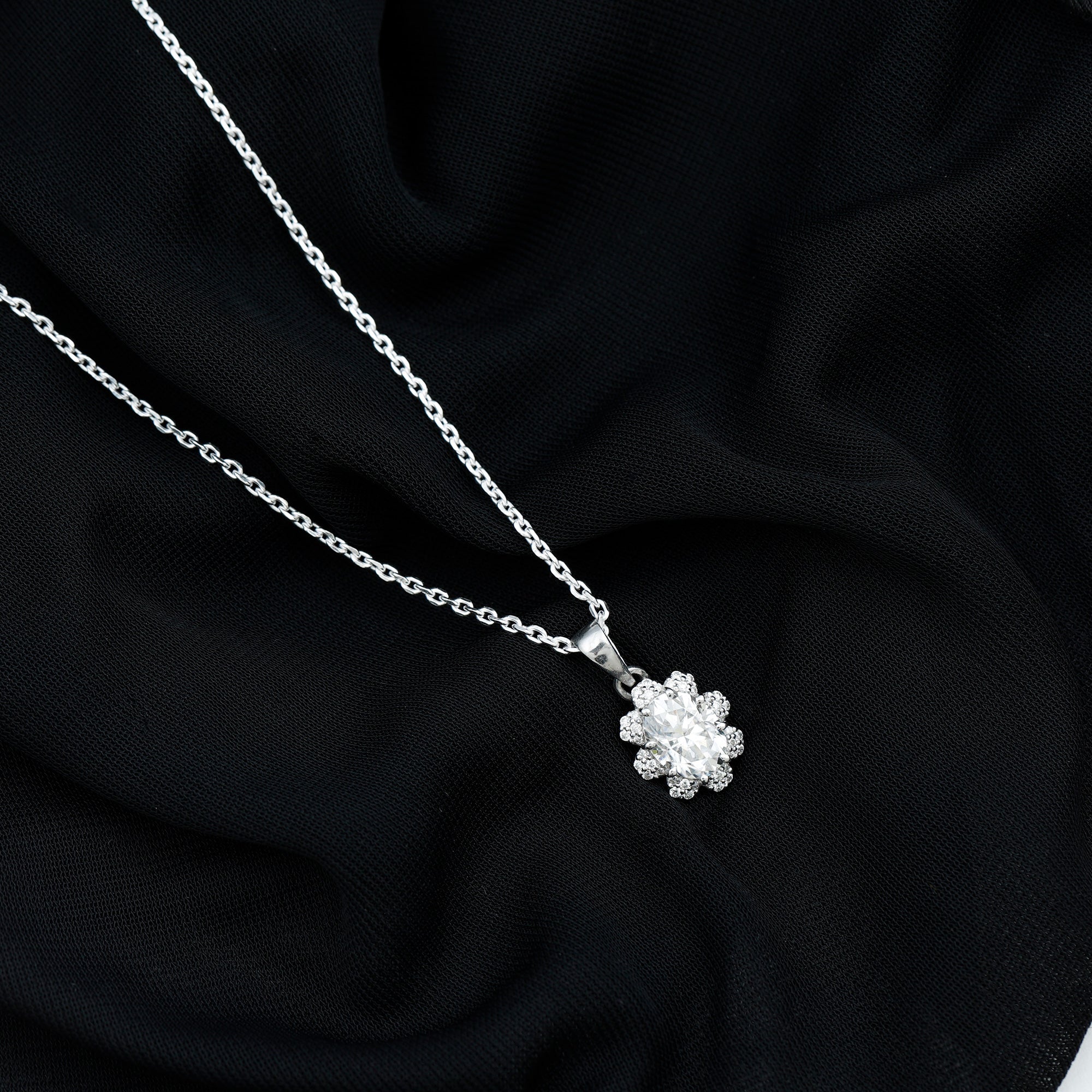 2 Carat Flower Inspired Moissanite Oval Necklace with Silver Chain
