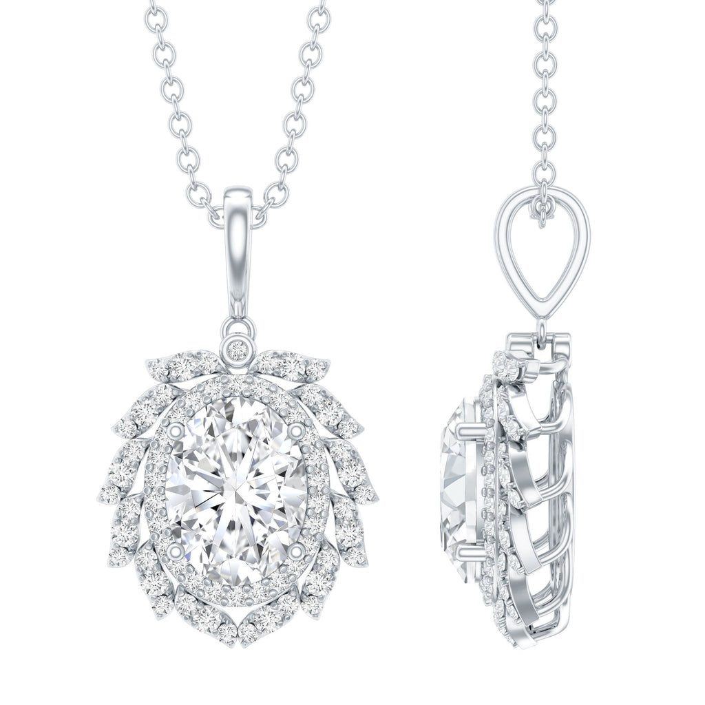 1.29 Carat Oval Shaped Moissanite Wedding Necklace With Silver Chain