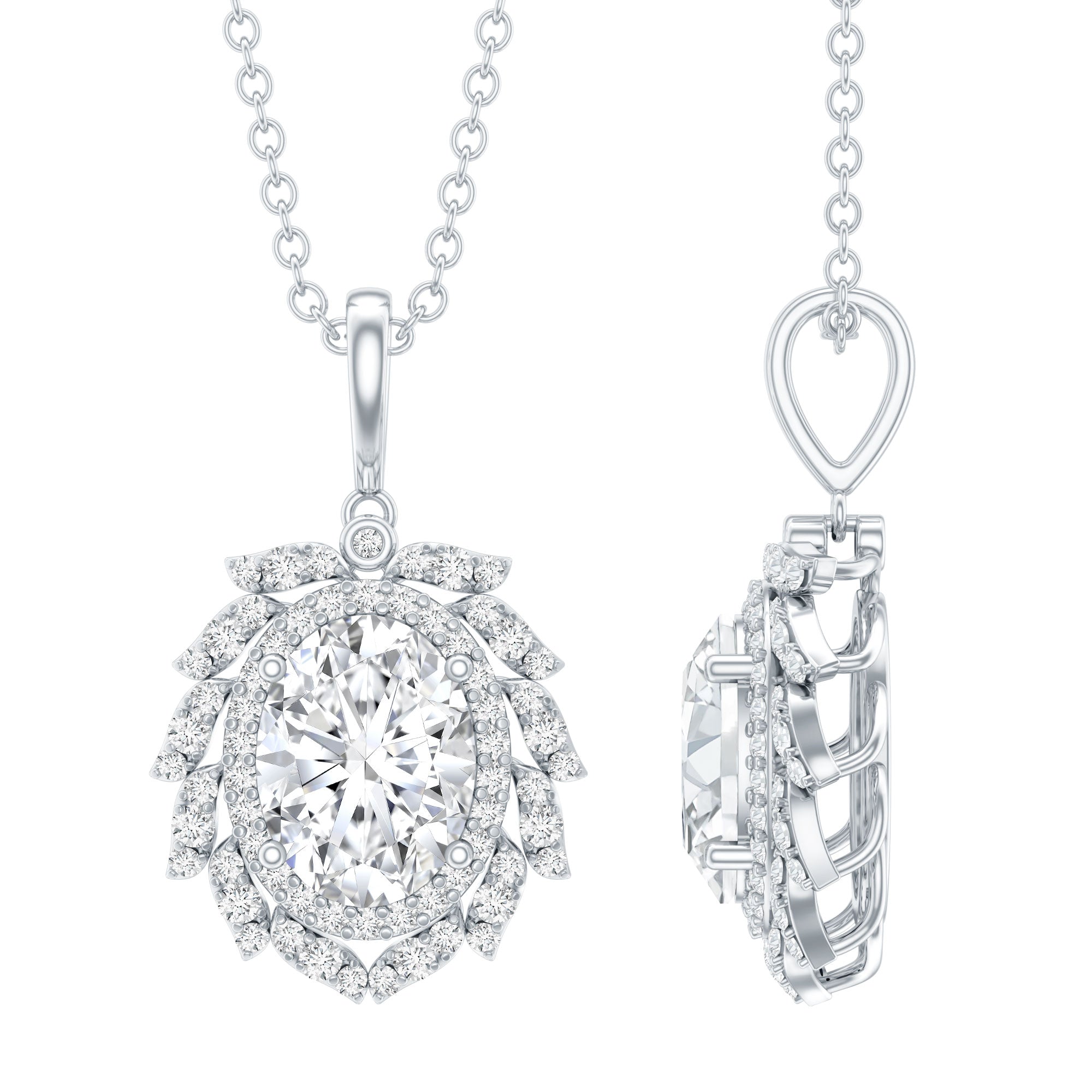 1.29 Carat Oval Shaped Moissanite Wedding Necklace With Silver Chain