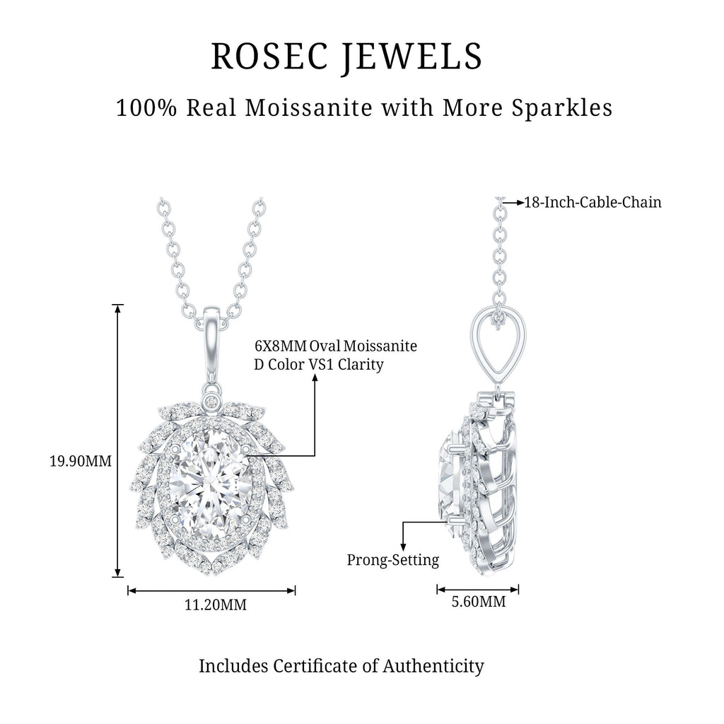 1.29 Carat Oval Shaped Moissanite Wedding Necklace With Silver Chain