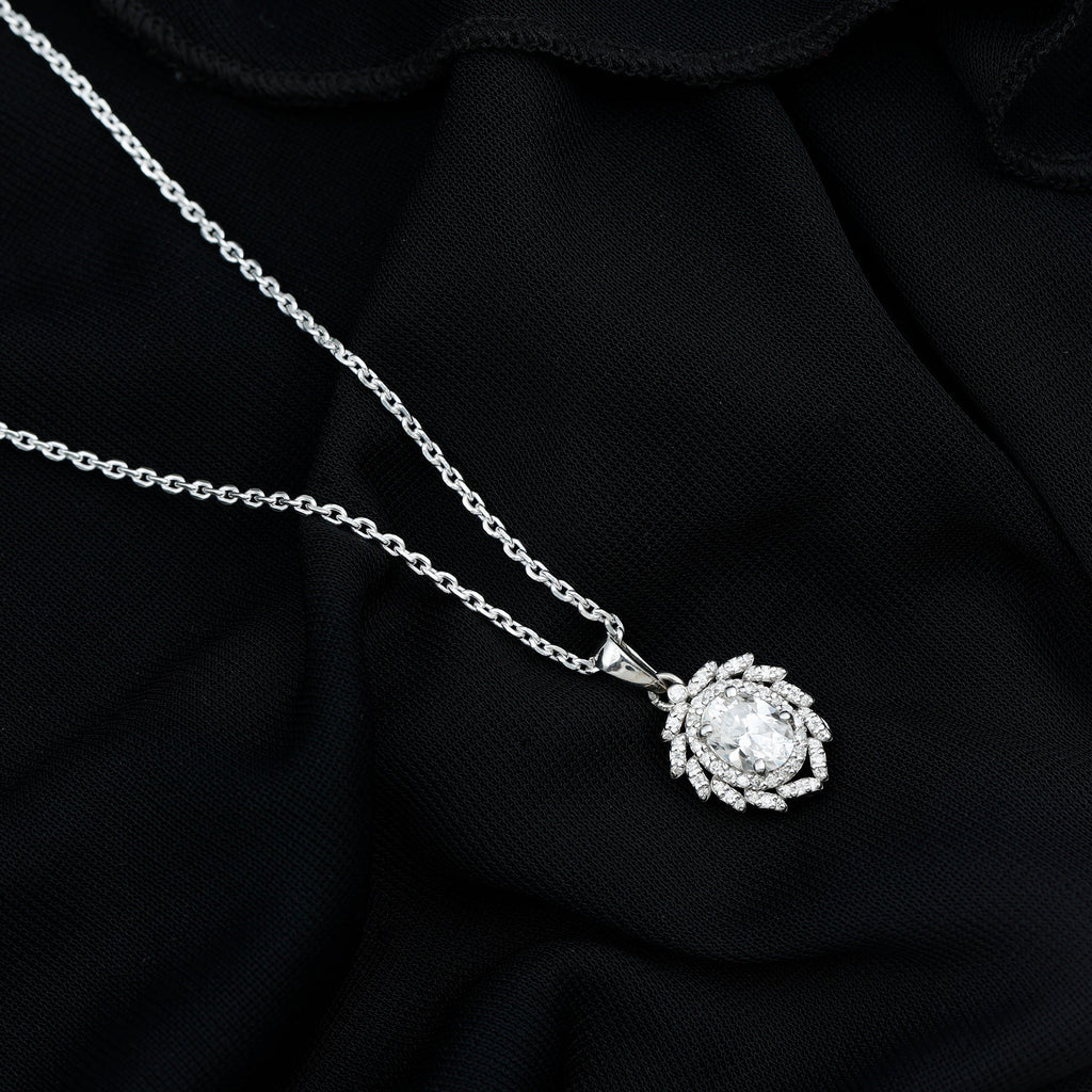 1.29 Carat Oval Shaped Moissanite Wedding Necklace With Silver Chain
