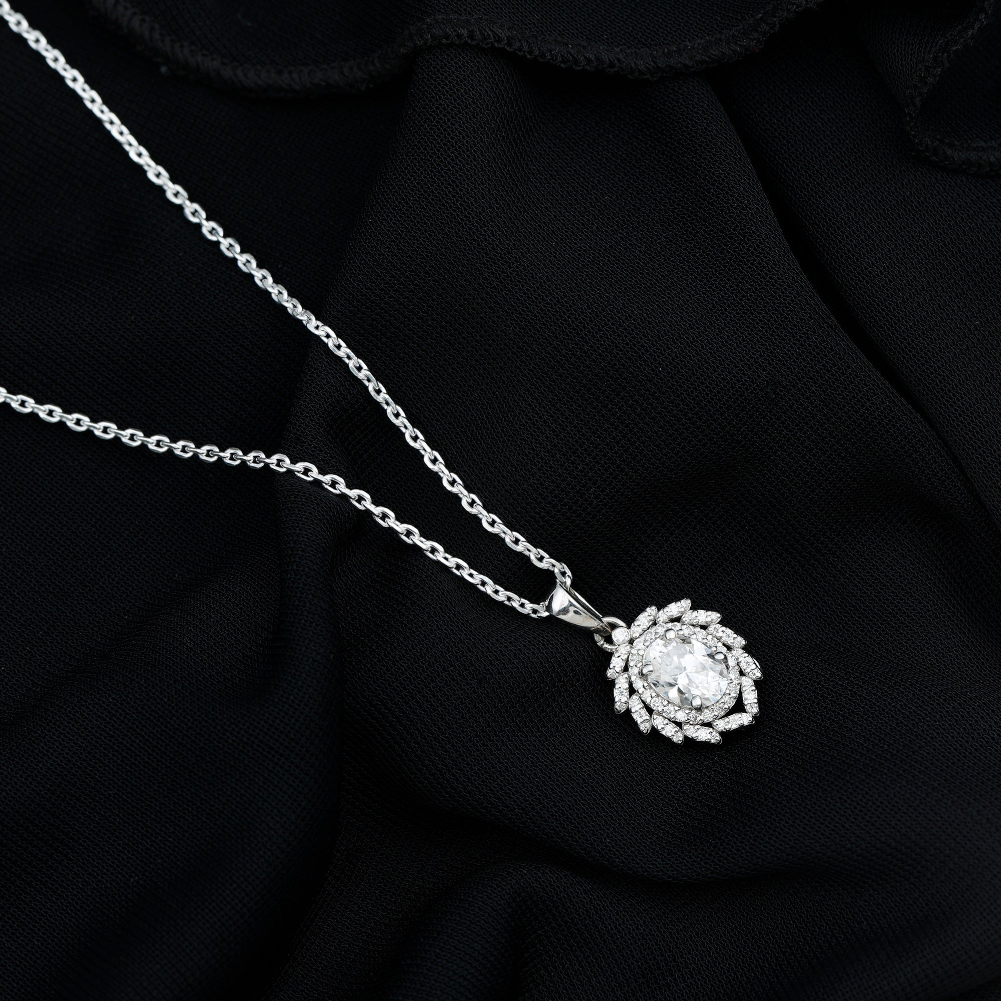 1.29 Carat Oval Shaped Moissanite Wedding Necklace With Silver Chain