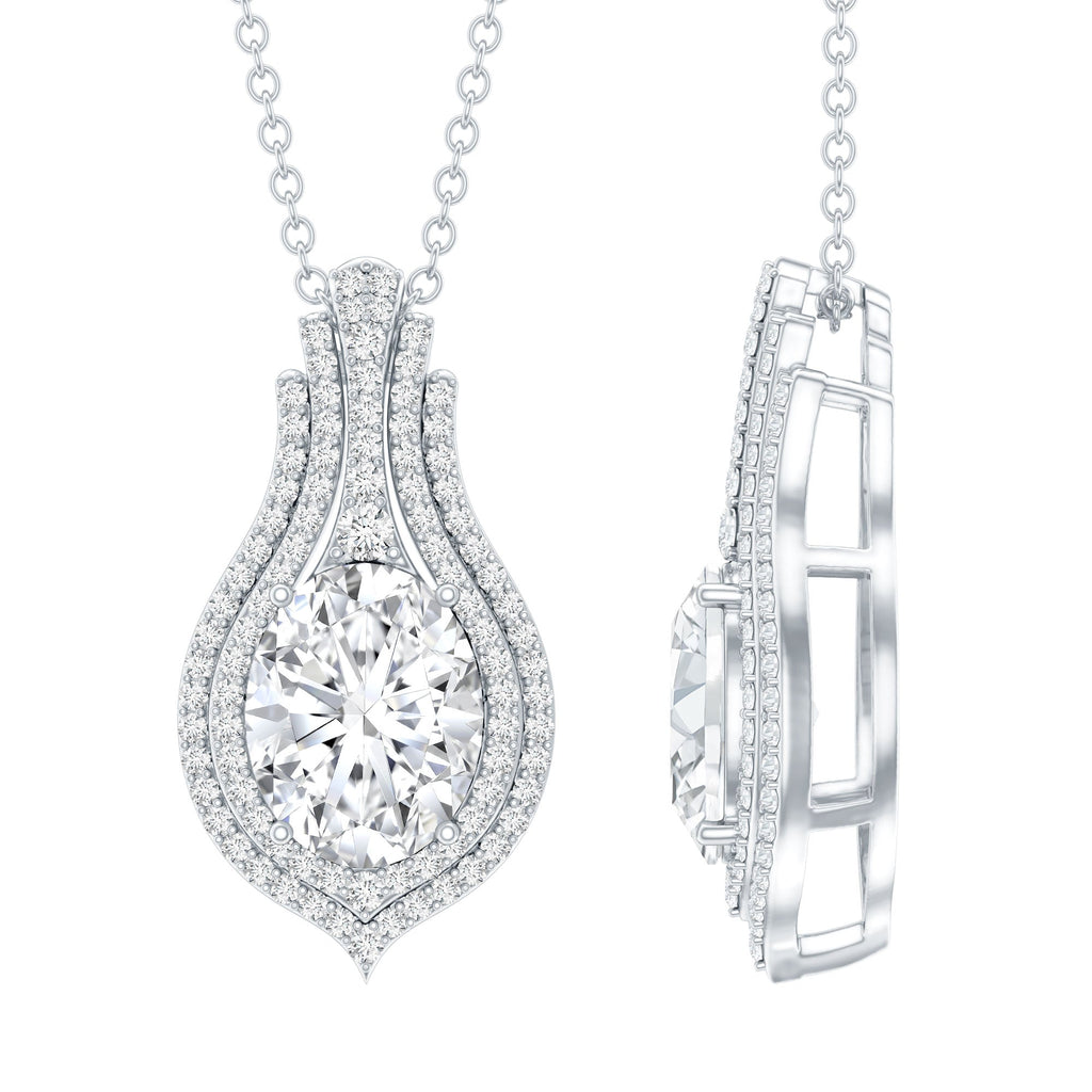 Certified 2 Carat Oval Moissanite Statement Wedding Necklace with Chain