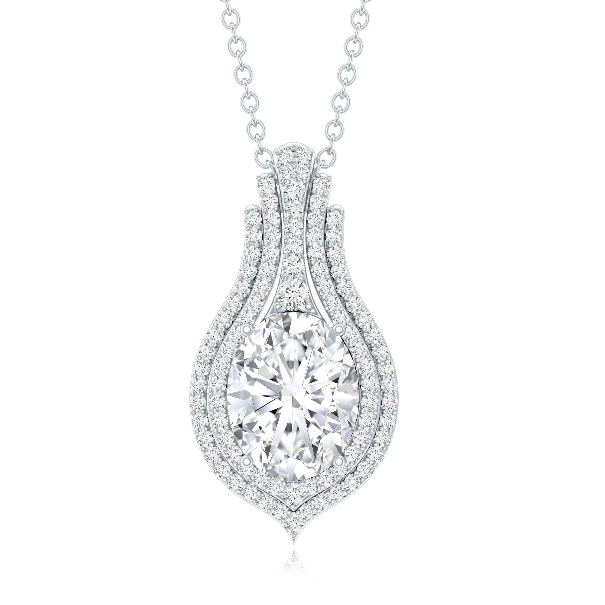 Certified 2 Carat Oval Moissanite Statement Wedding Necklace with Chain