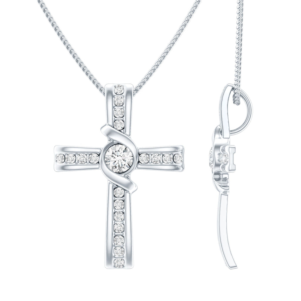 Certified Moissanite Cross Pendant Necklace with Silver Chain