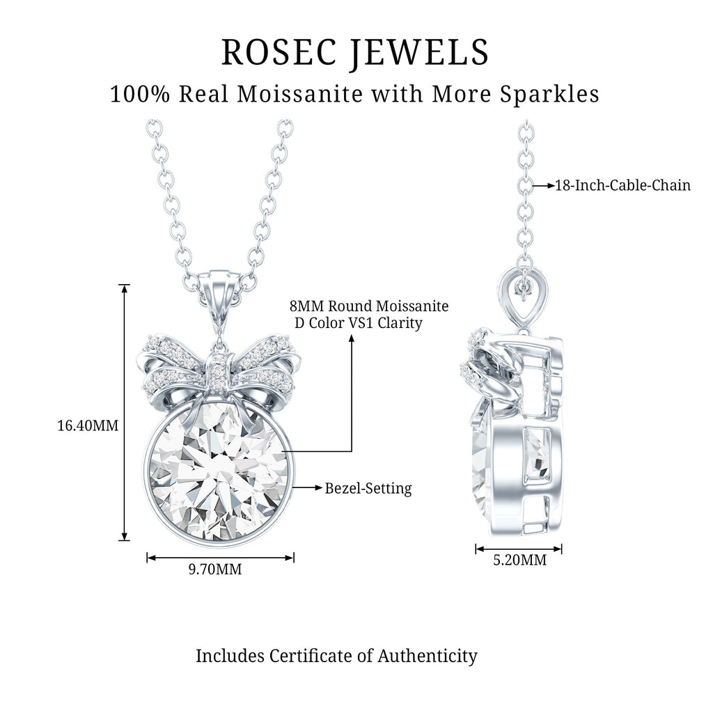 Bezel Set 2 Carat Moissanite Pendant with Bow