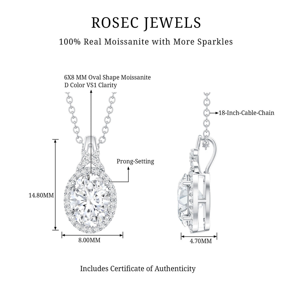1 Carat Certified Moissanite Oval Pendant with Halo
