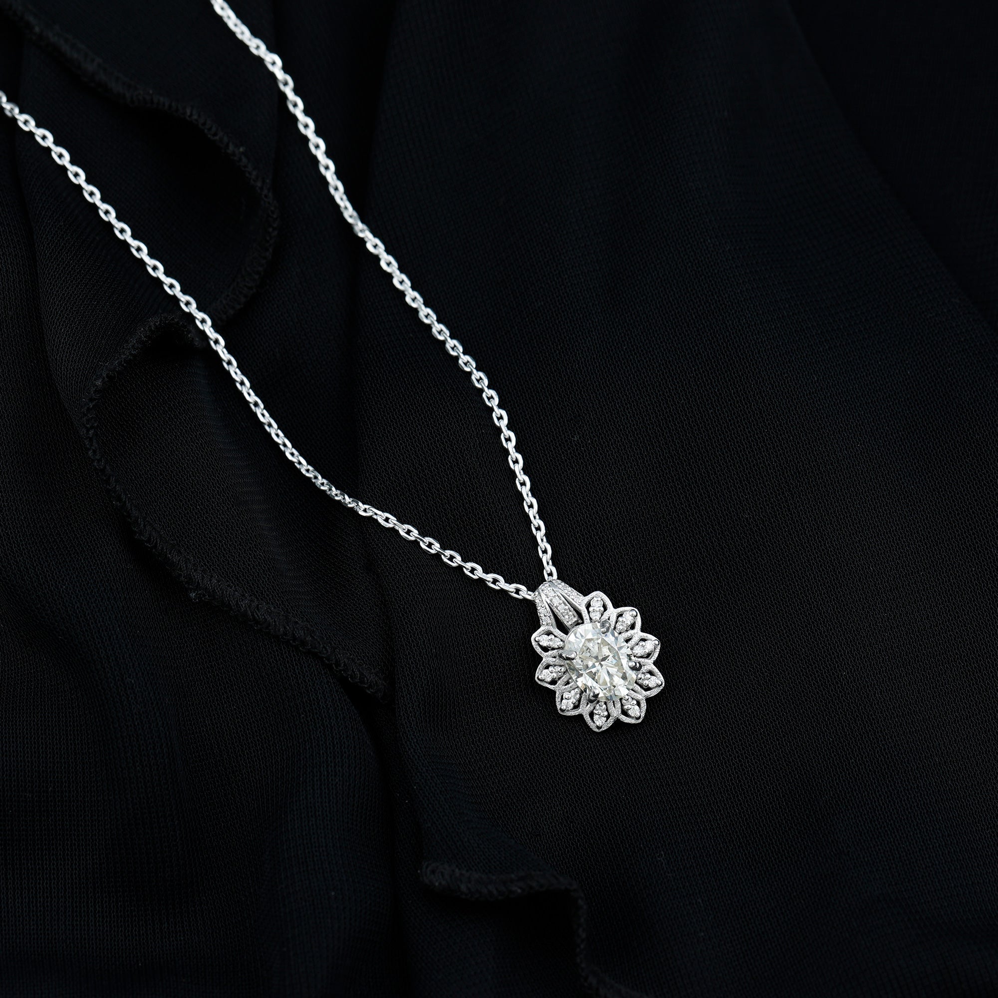 Certified 2 Carat Oval Moissanite Vintage Necklace with Silver Chain