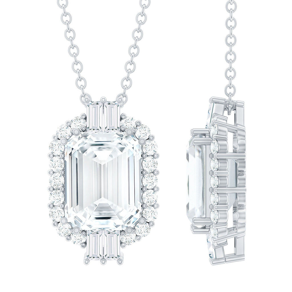 Vintage Inspired 2.8 Carat Emerald Cut Moissanite Halo Necklace