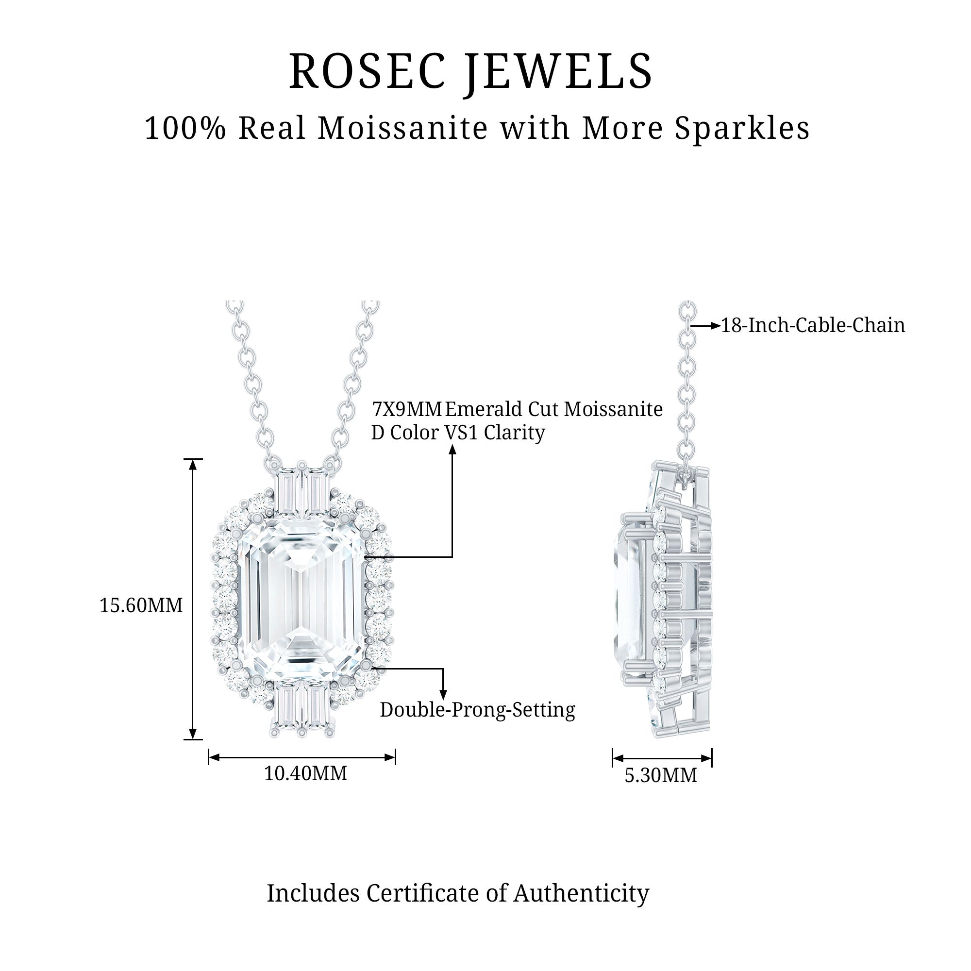 Vintage Inspired 2.8 Carat Emerald Cut Moissanite Halo Necklace