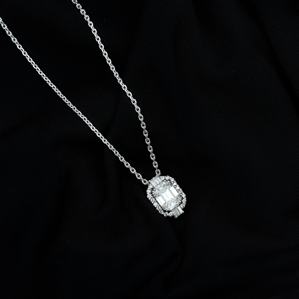 Vintage Inspired 2.8 Carat Emerald Cut Moissanite Halo Necklace