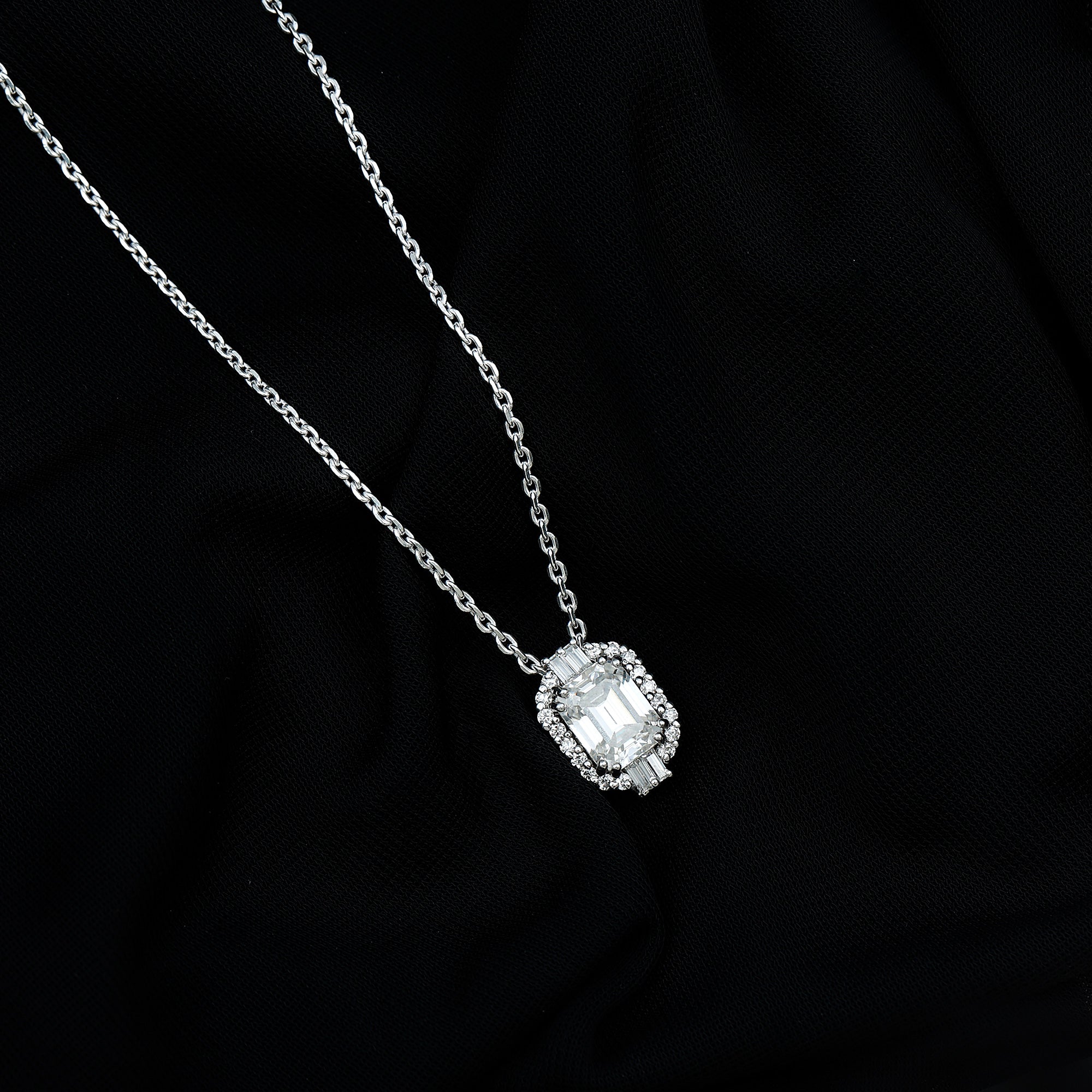 Vintage Inspired 2.8 Carat Emerald Cut Moissanite Halo Necklace