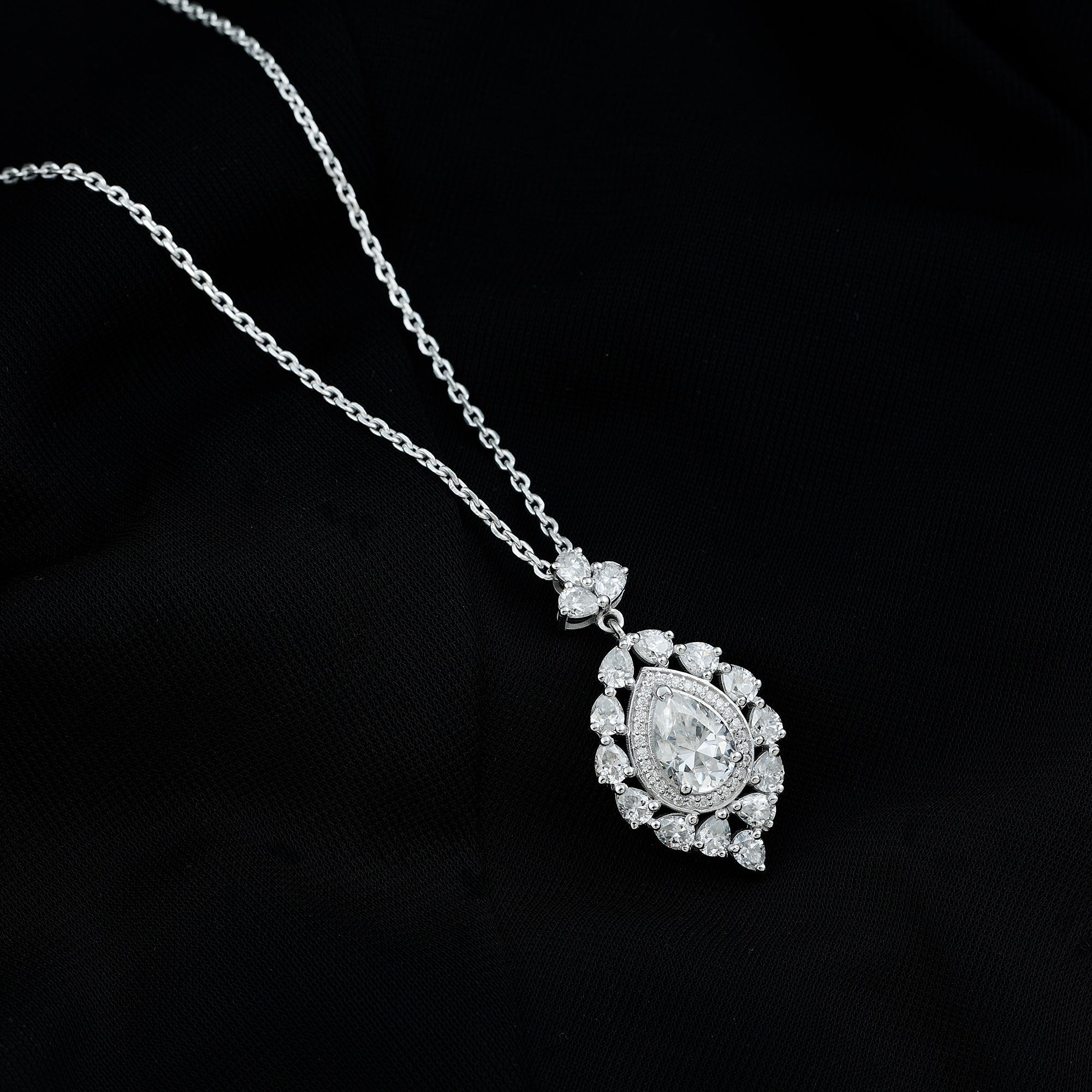 Certified 2.2 Carat Pear Shaped Moissanite Bridal Necklace with Silver Chain