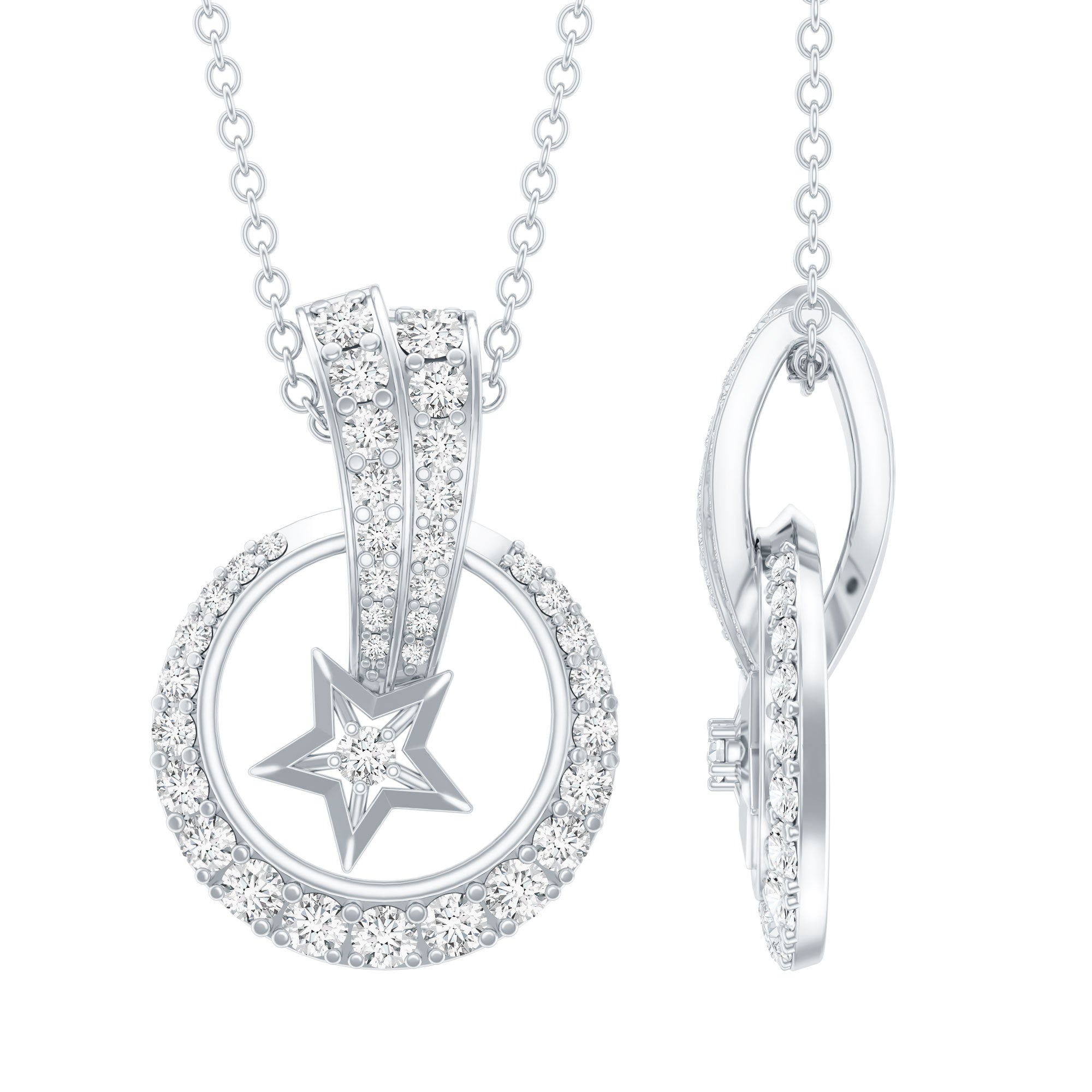 Certified Moissanite Shooting Star Pendant with Silver Chain