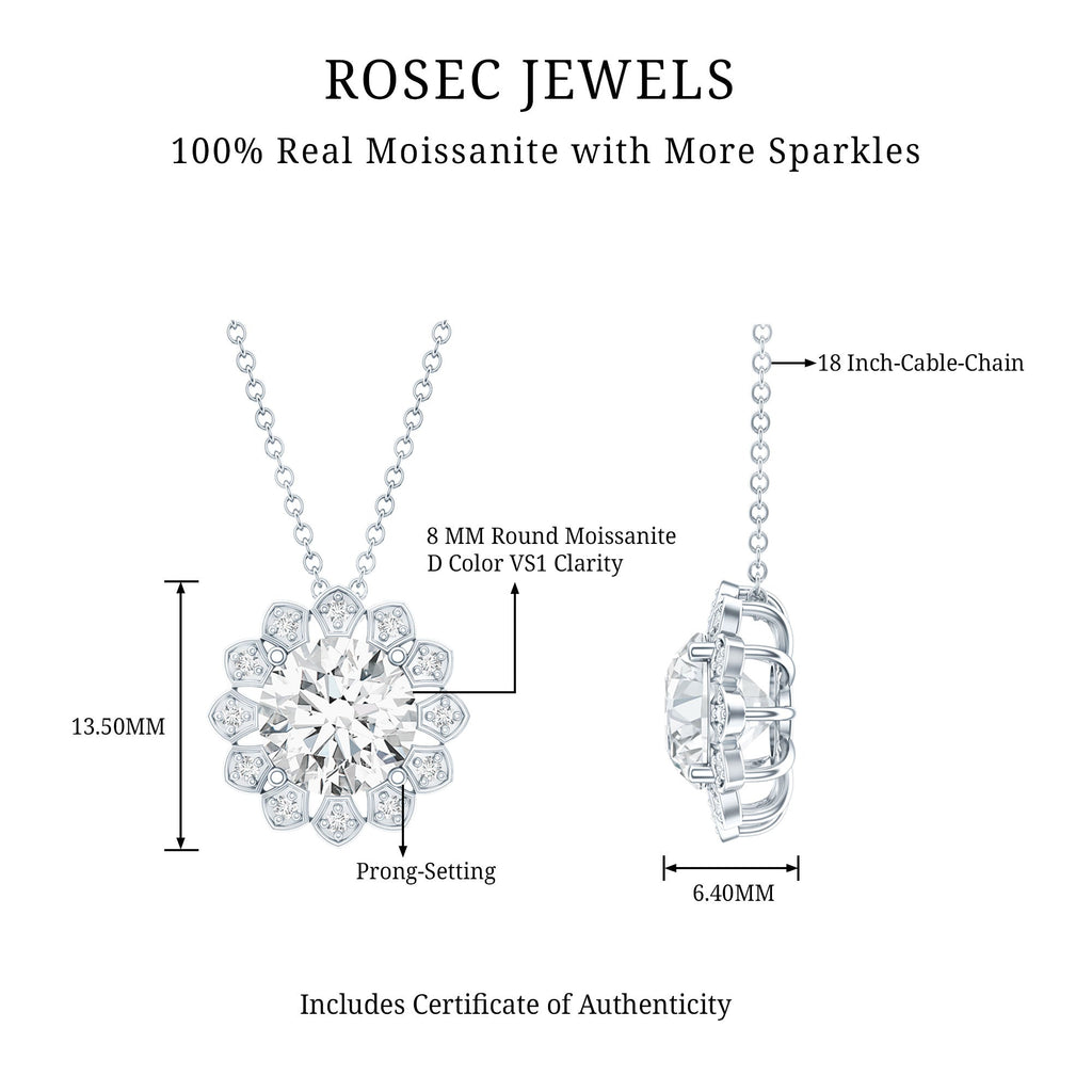 Certified 2 CT Moissanite Statement Flower Necklace with Silver Chain