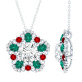 Certified 2 Carat Moissanite Statement Necklace with Lab Ruby and Emerald