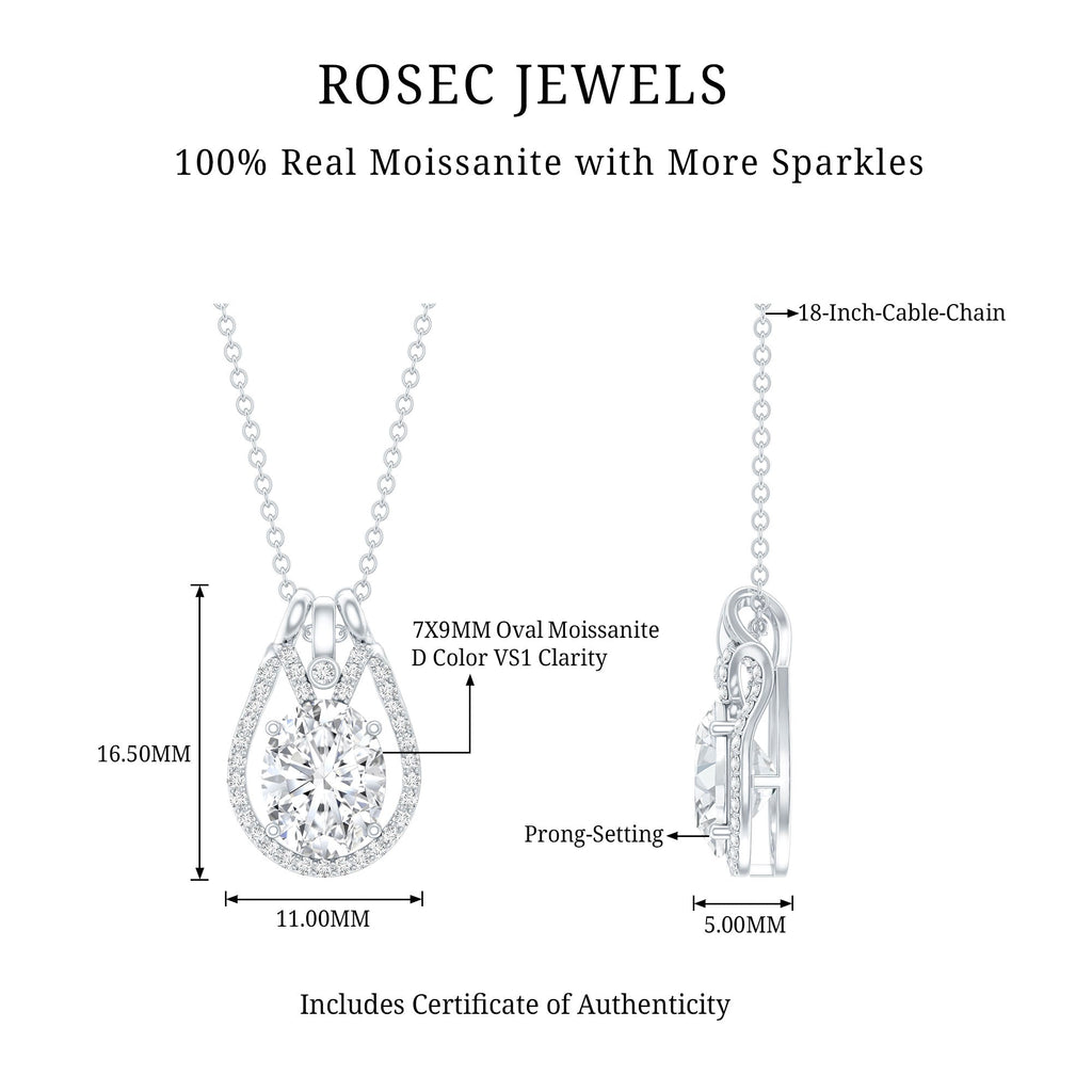2 Carat Oval Cut Moissanite Drop Necklace For Wedding
