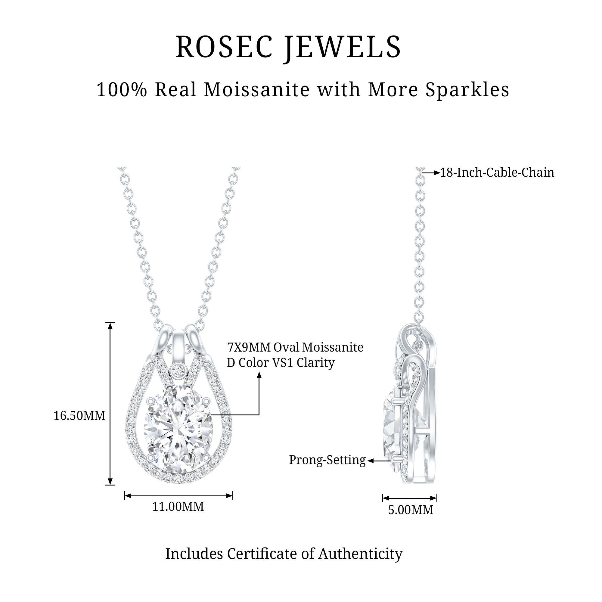 2 Carat Oval Cut Moissanite Drop Necklace For Wedding