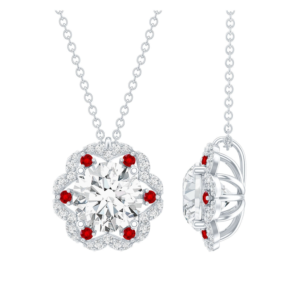 Certified 2 Carat Moissanite Statement Necklace with Lab Ruby