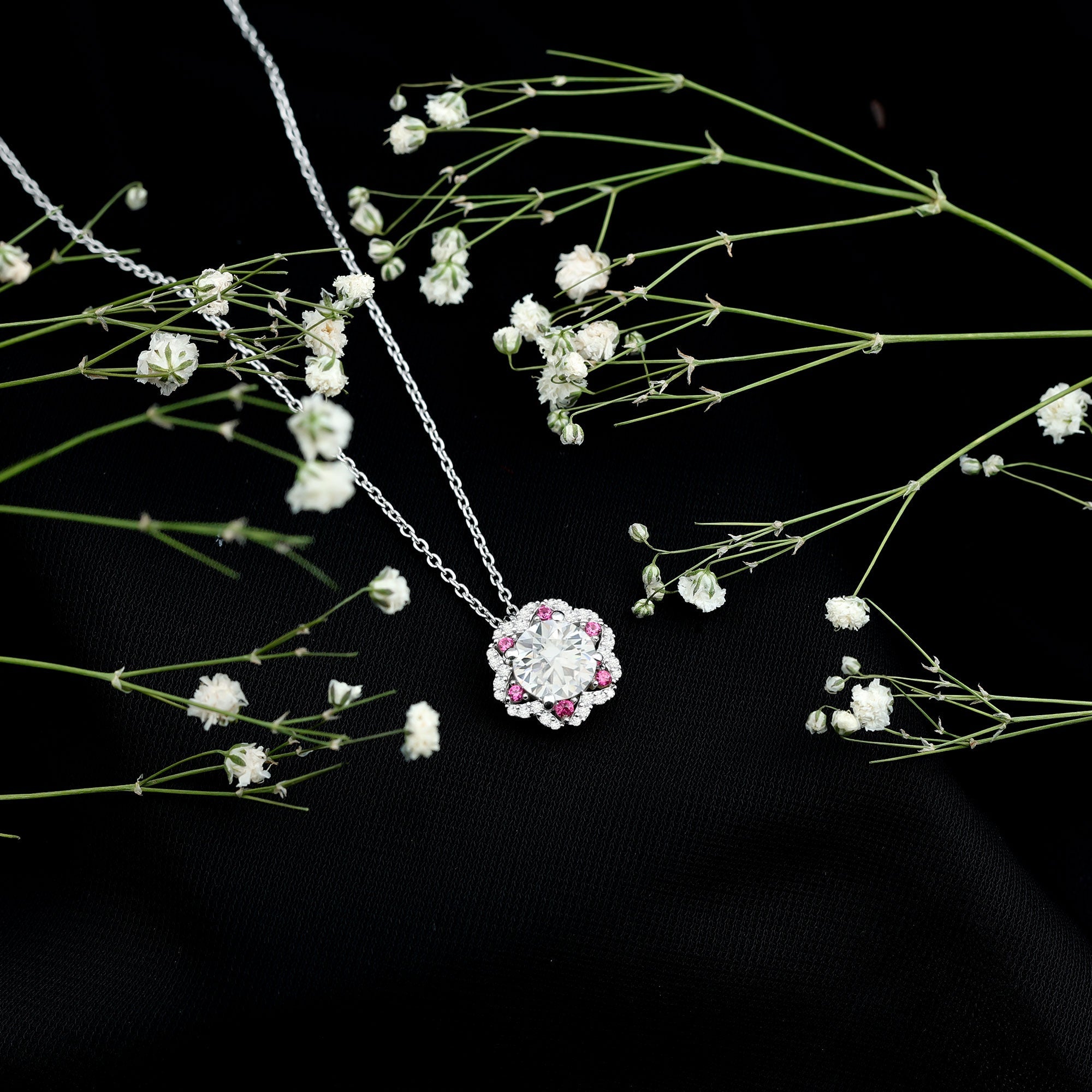 Certified 2 Carat Moissanite Statement Necklace with Lab Ruby